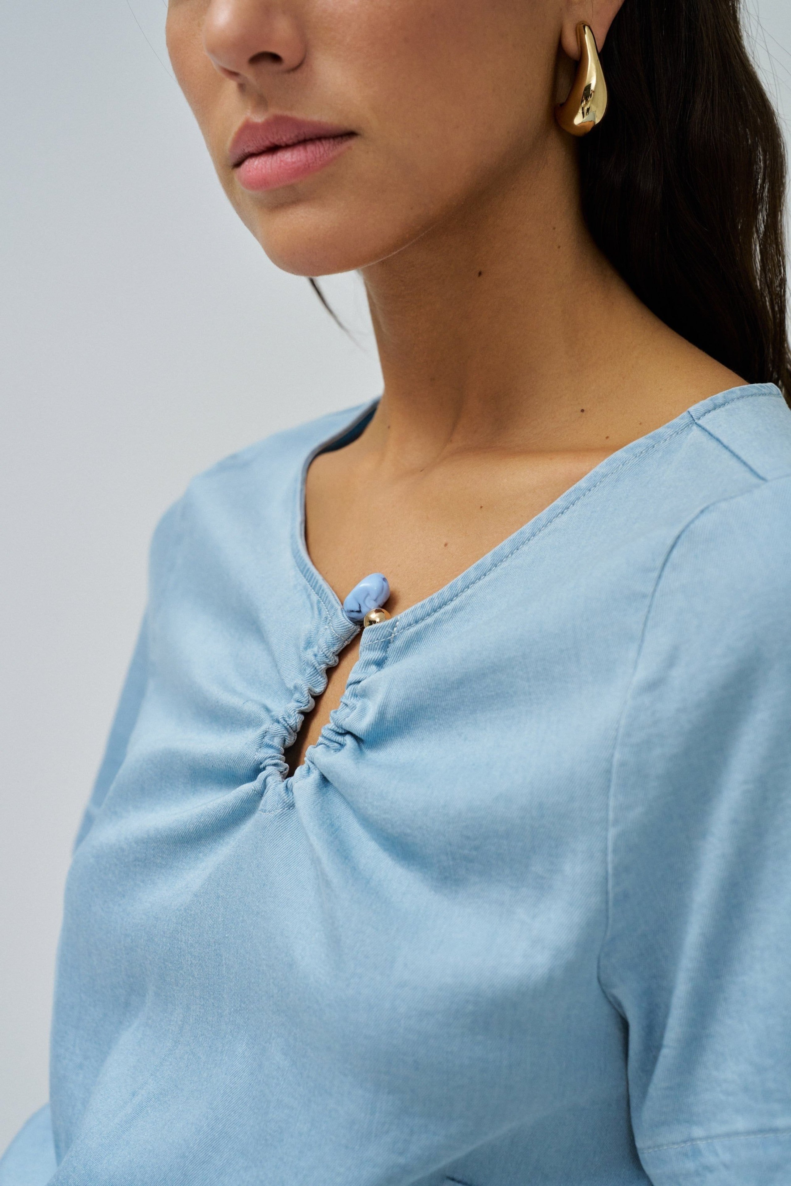 Lightdenim Blouse Metalic Detail in Light Wash Shirts Salsa Jeans