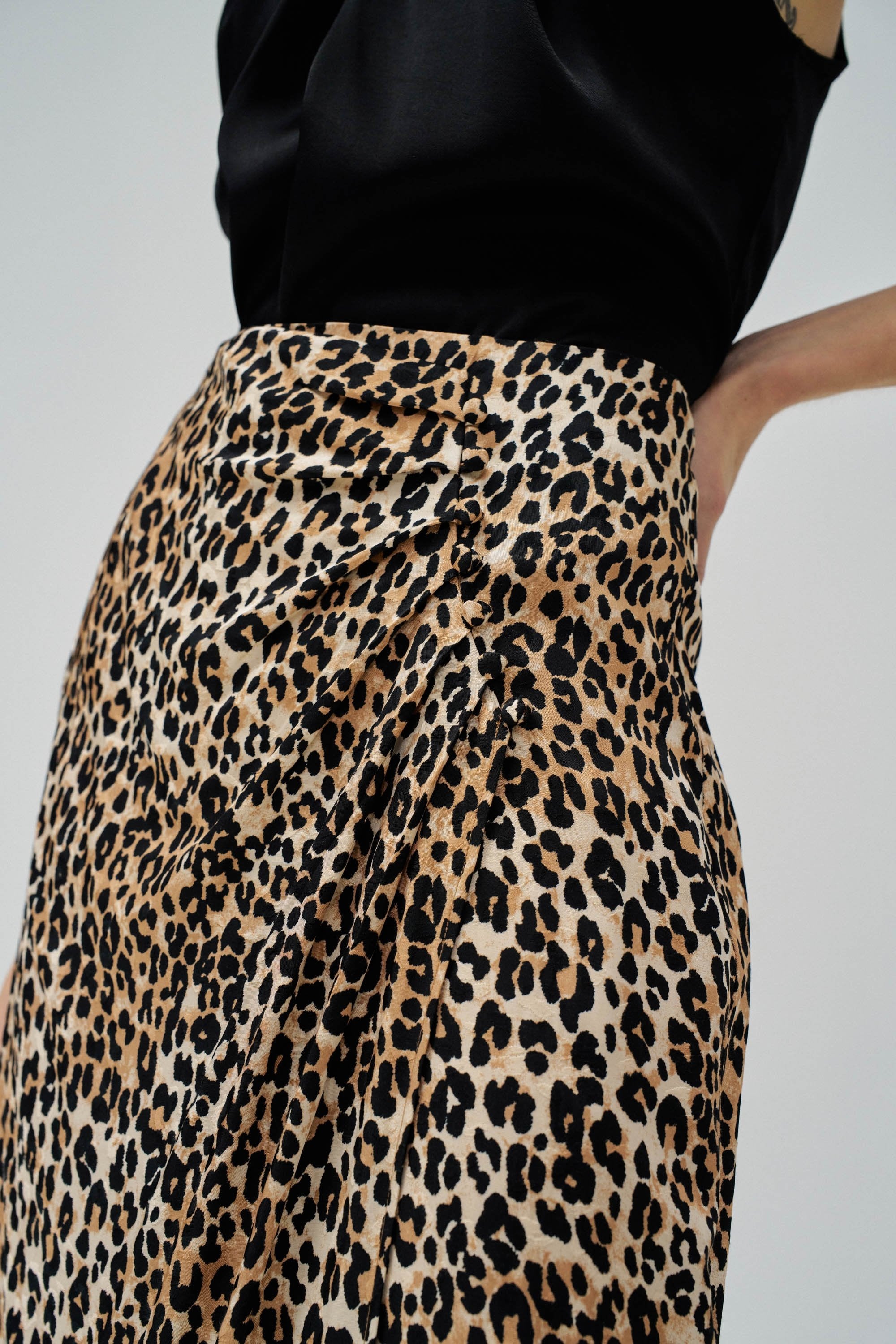Animal Print Skirt with Button Detail in Dark Pearl Skirts Salsa Jeans