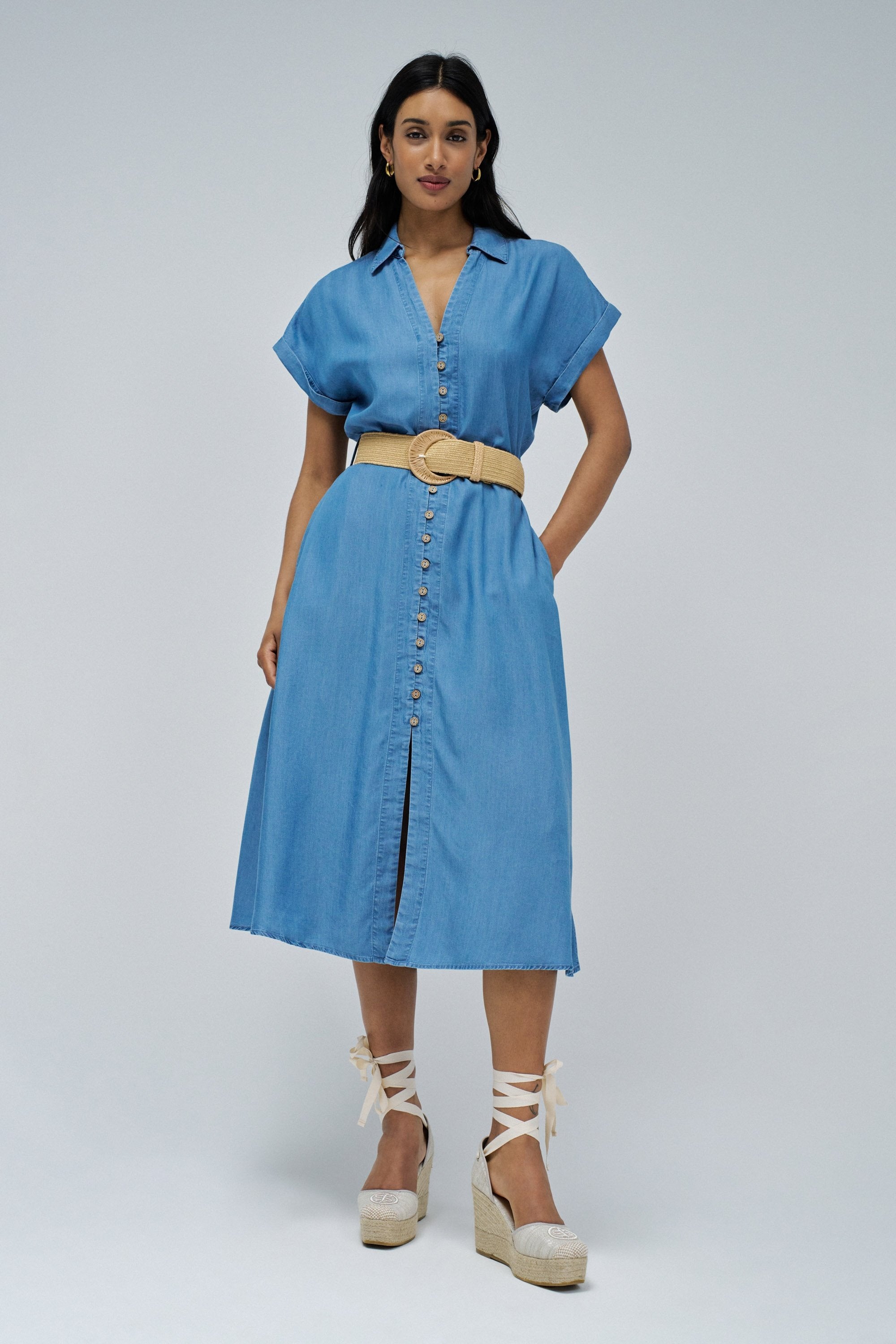 Lightdenim Dress With Belt in Medium Light Dresses Salsa Jeans