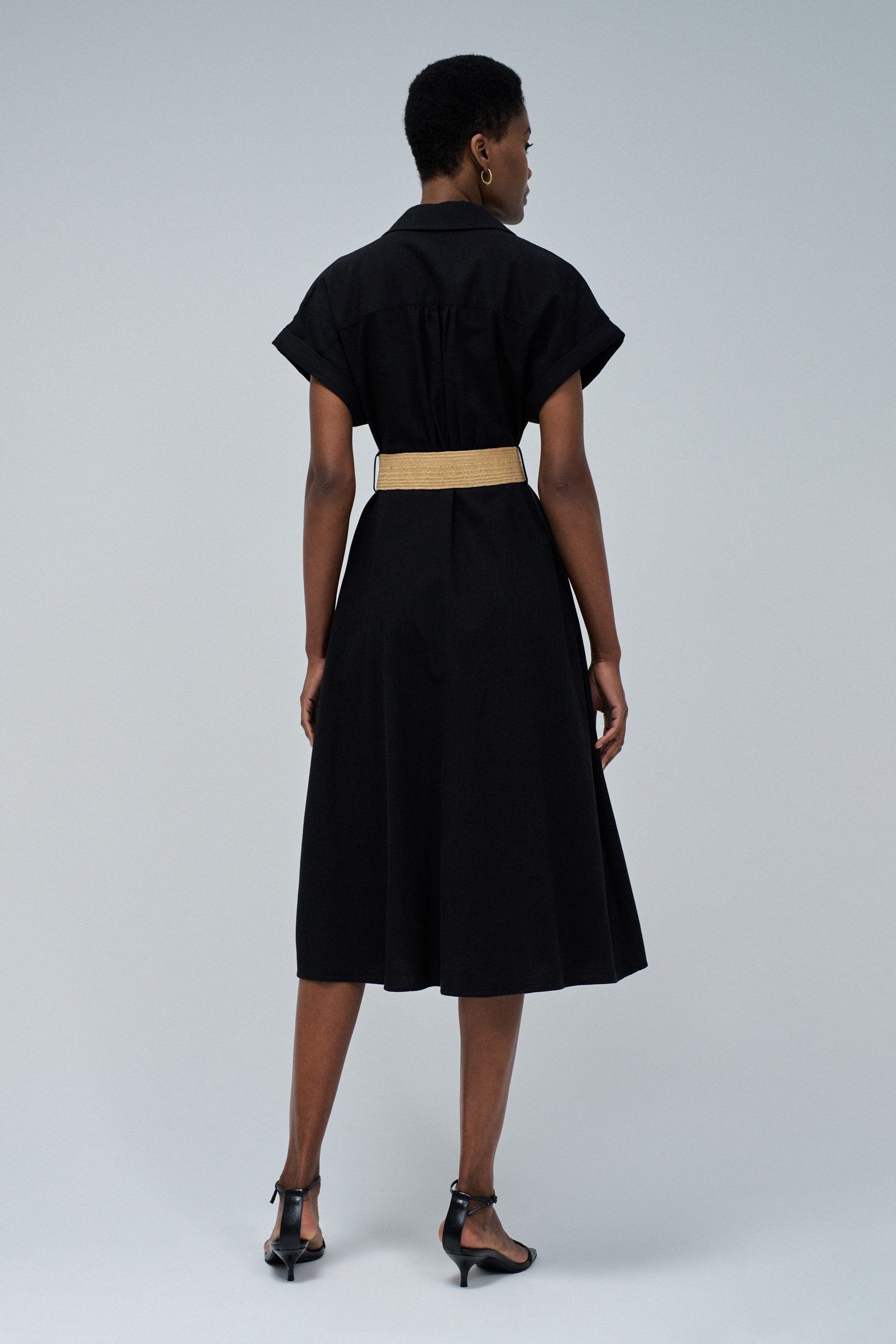 Linen Shirt Dress With Front Buttoned Belt in Black Dresses Salsa Jeans