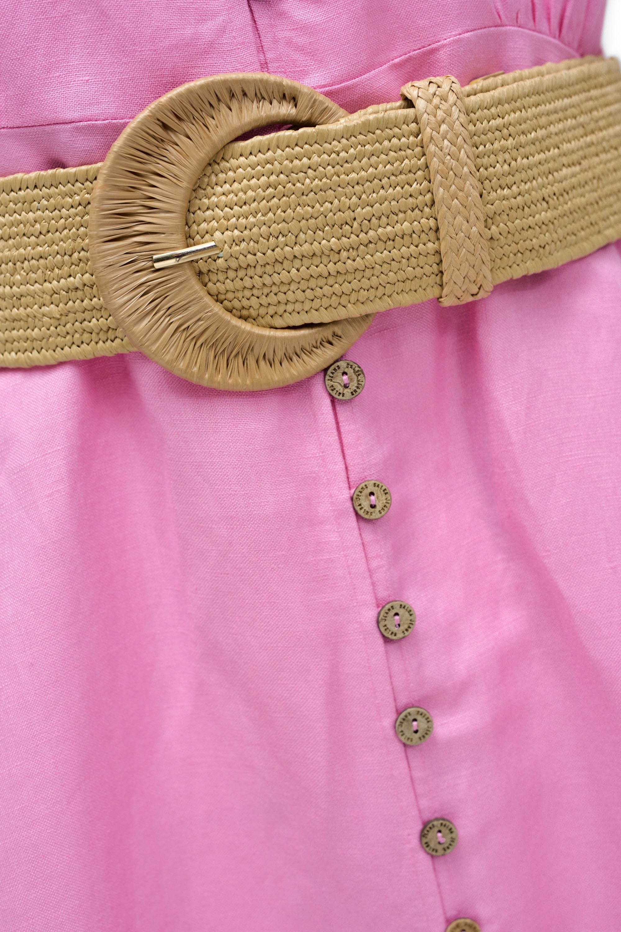 Linen Shirt Dress With Front Buttoned Belt in Medium Pink Dresses Salsa Jeans