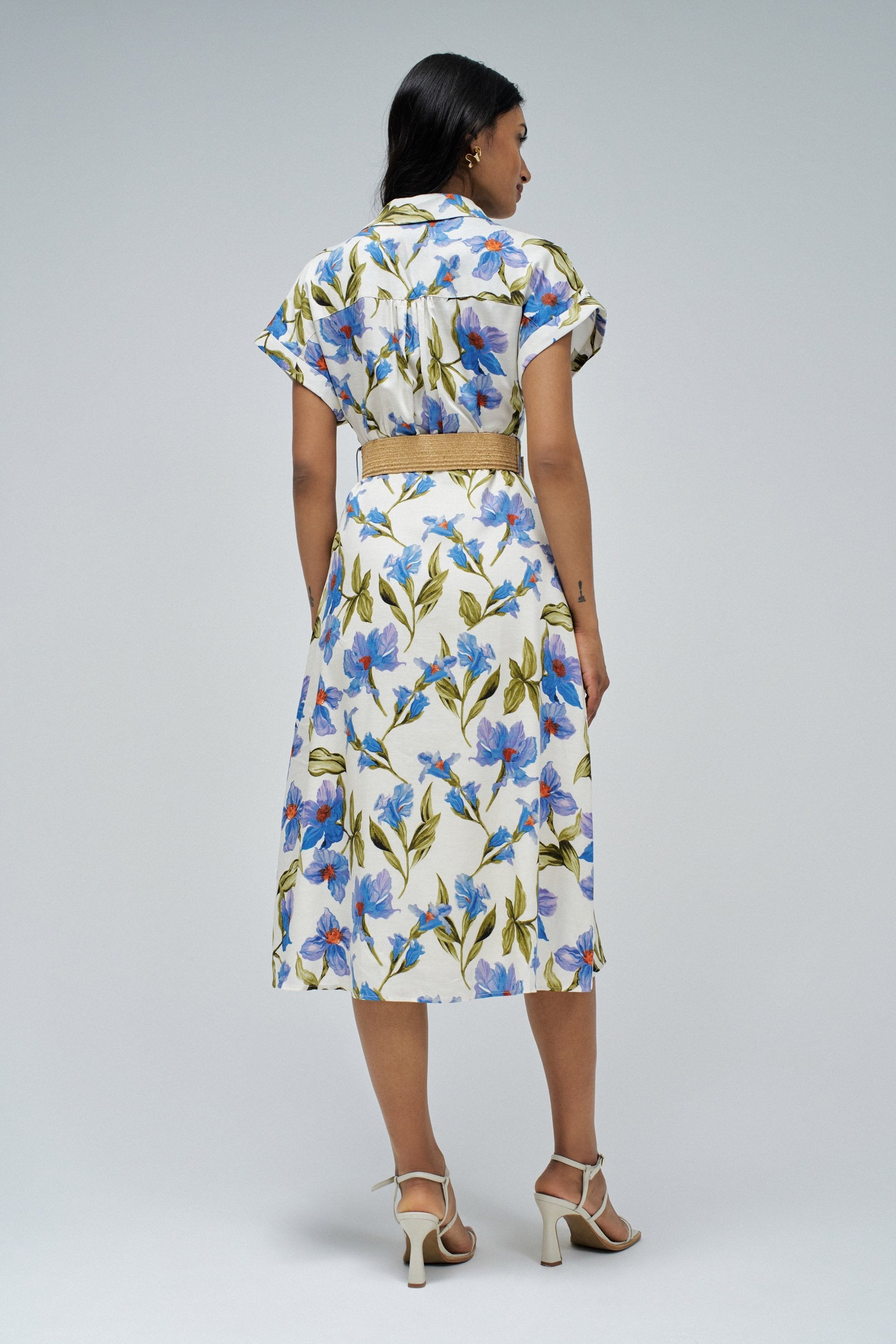 Linen Shirt Dress With Front Buttoned Belt in Medium Blue V1 Dresses Salsa Jeans