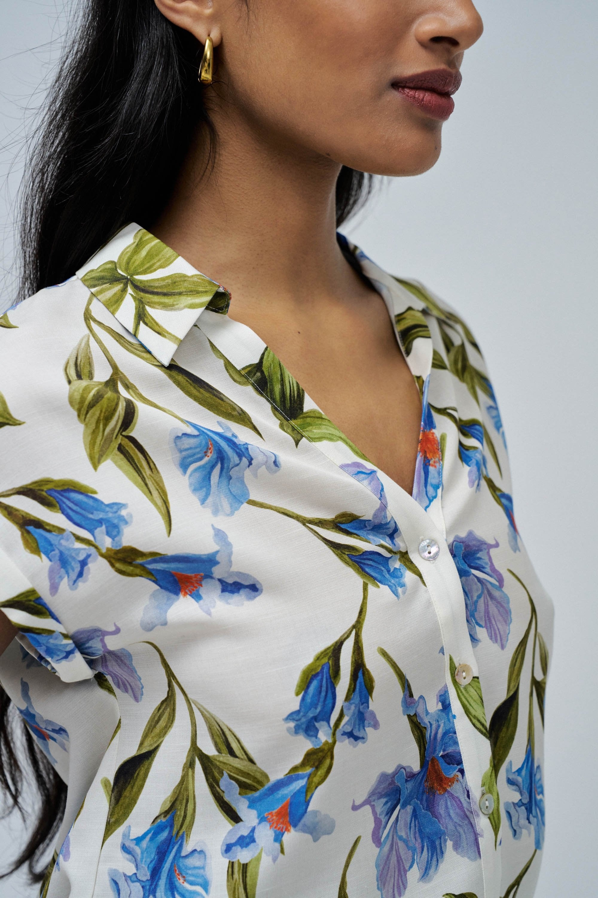 Basic Shirt With Shoulder Ruffles in Medium Blue V1 Shirts Salsa Jeans