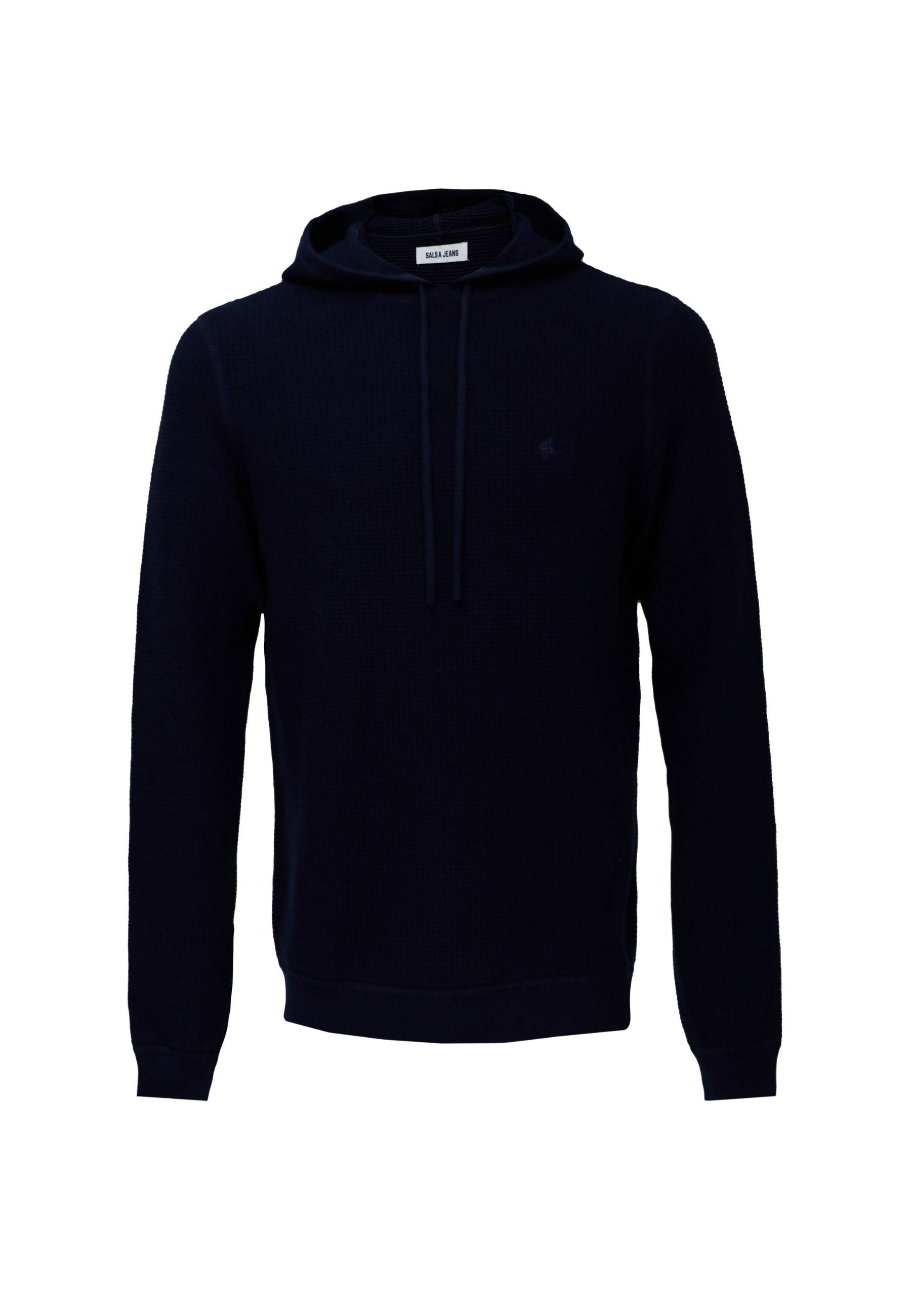 Waffle Knit Hoodie in Dark Blue V1