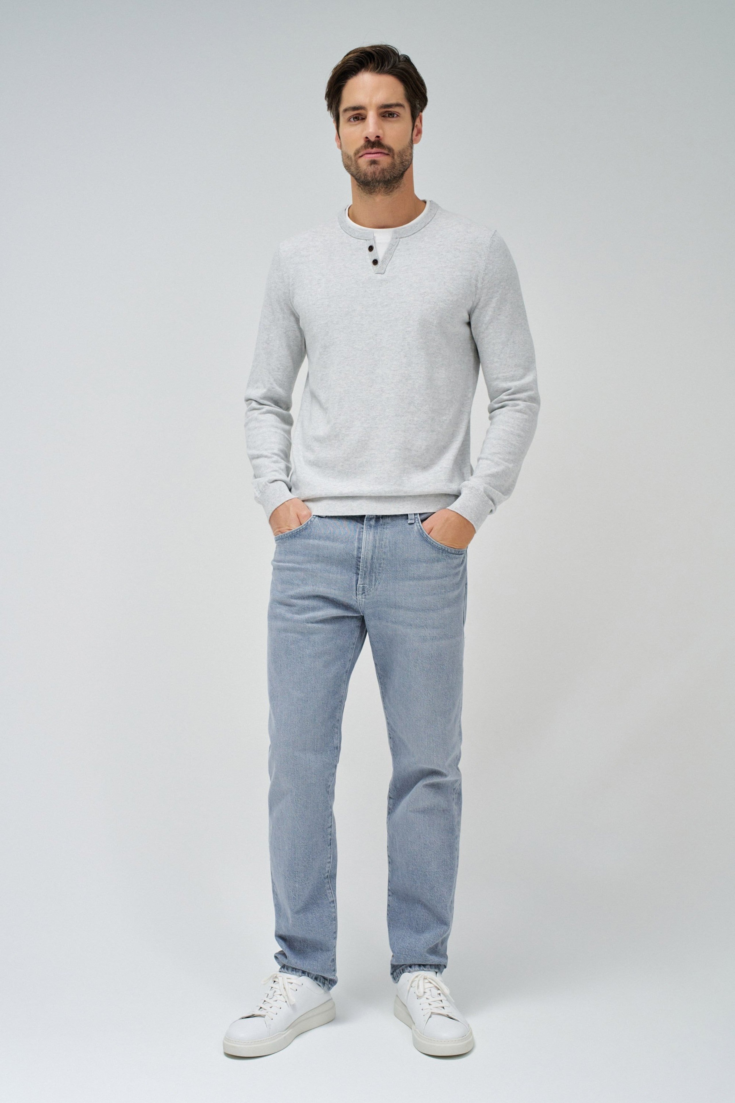 Knit Henley W/ Collar Jersey Details in Light Grey Sweater Salsa Jeans