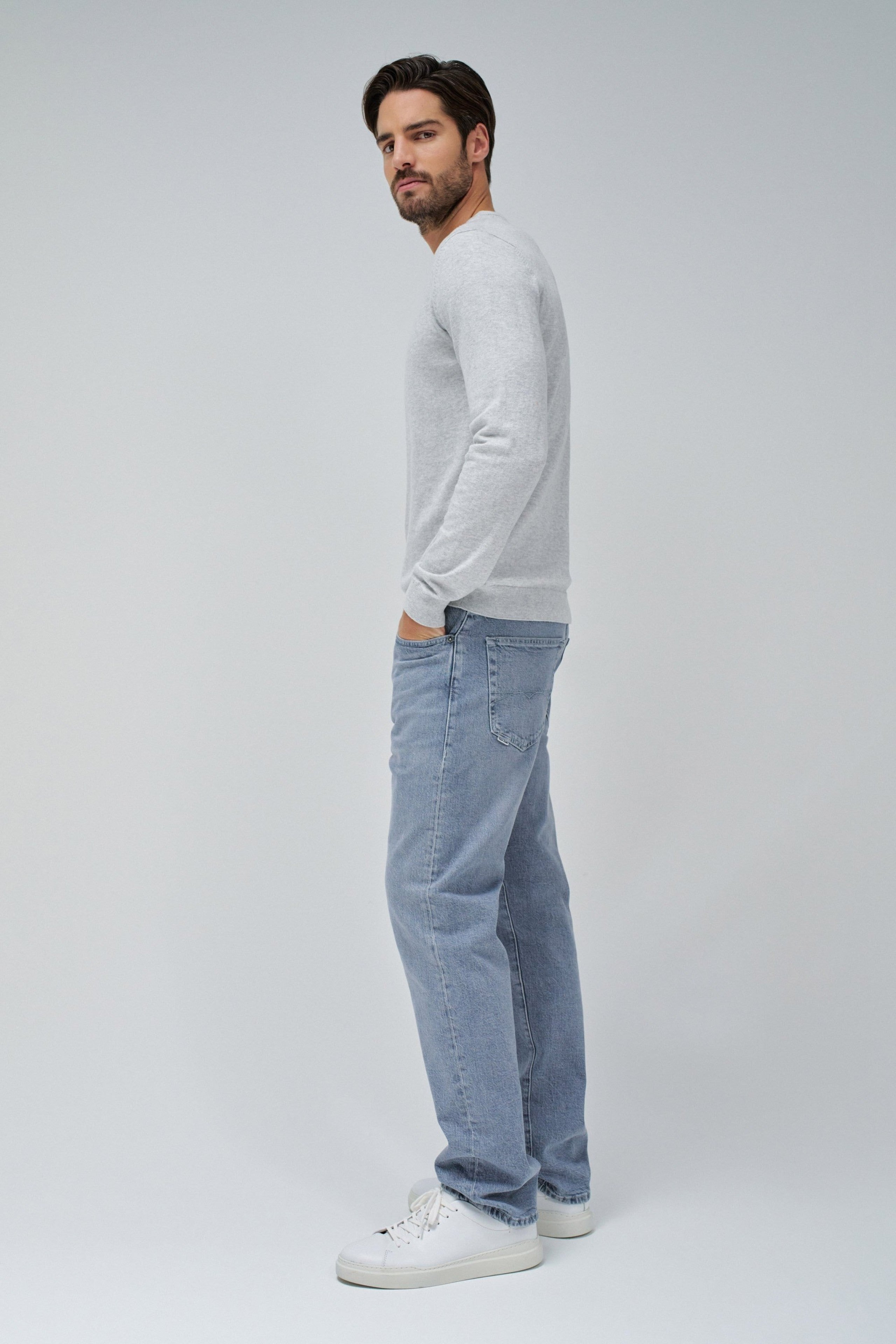 Knit Henley W/ Collar Jersey Details in Light Grey Sweater Salsa Jeans