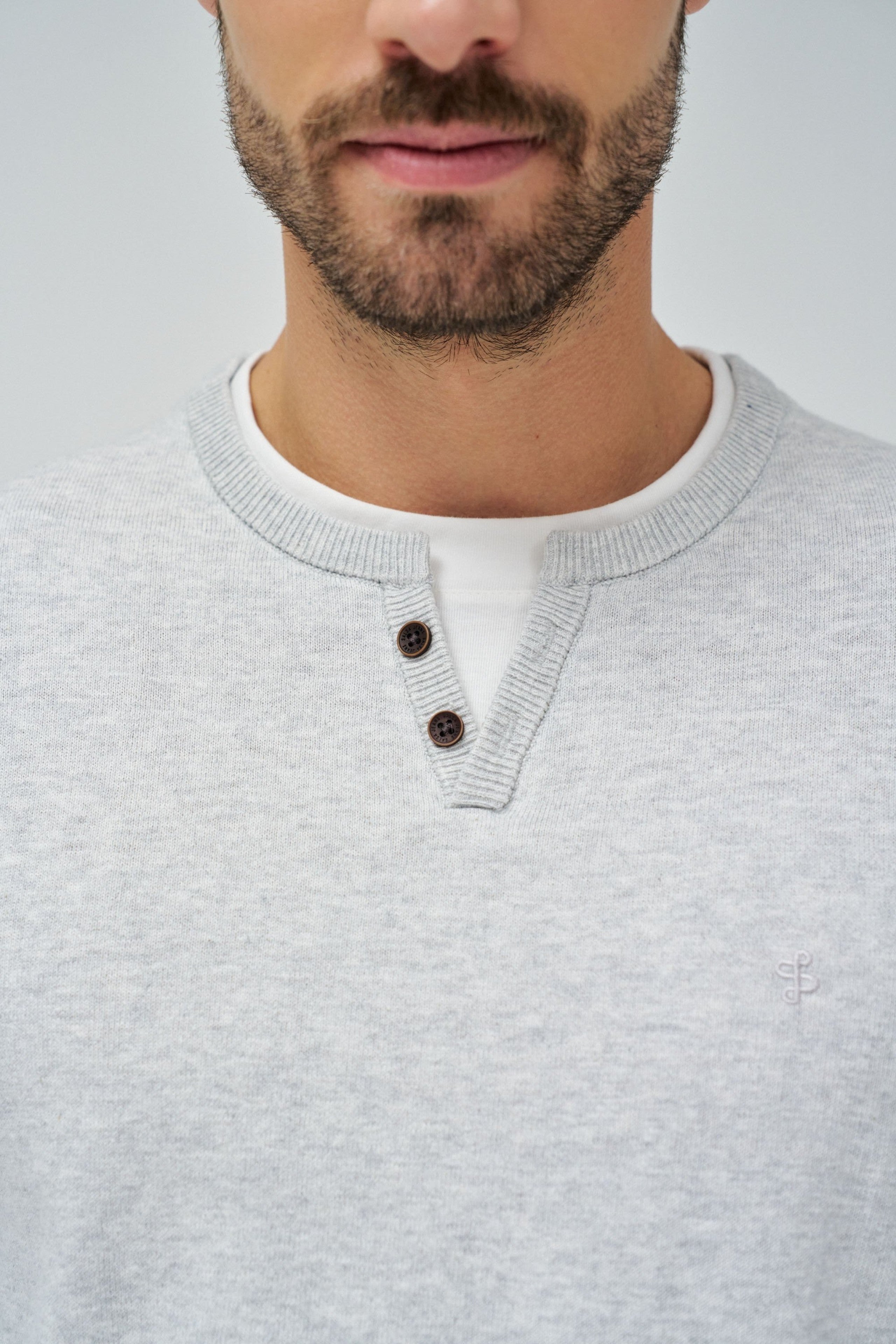 Knit Henley W/ Collar Jersey Details in Light Grey Sweater Salsa Jeans