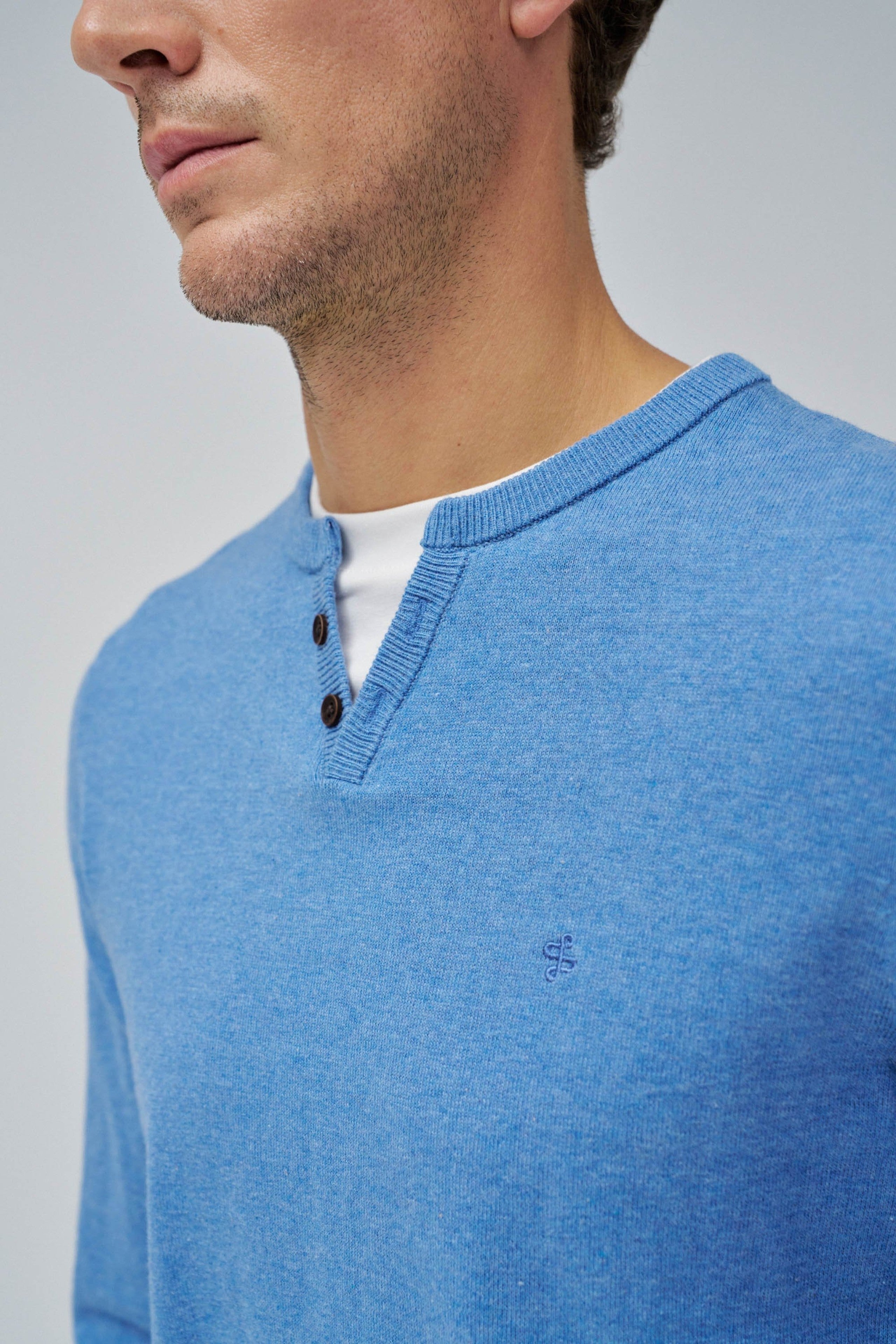 Knit Henley W/ Collar Jersey Details in Medium Blue Sweater Salsa Jeans