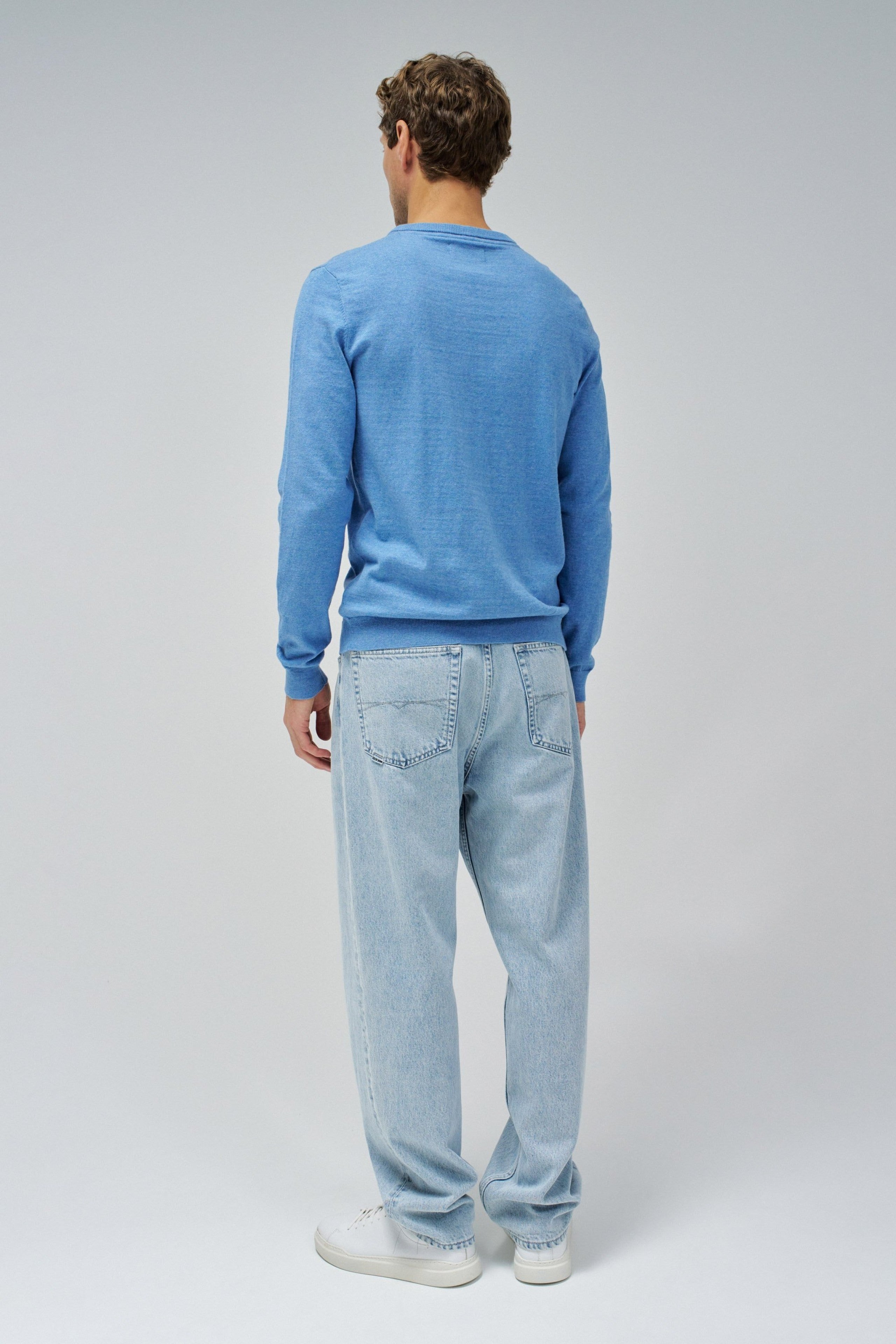 Knit Henley W/ Collar Jersey Details in Medium Blue Sweater Salsa Jeans