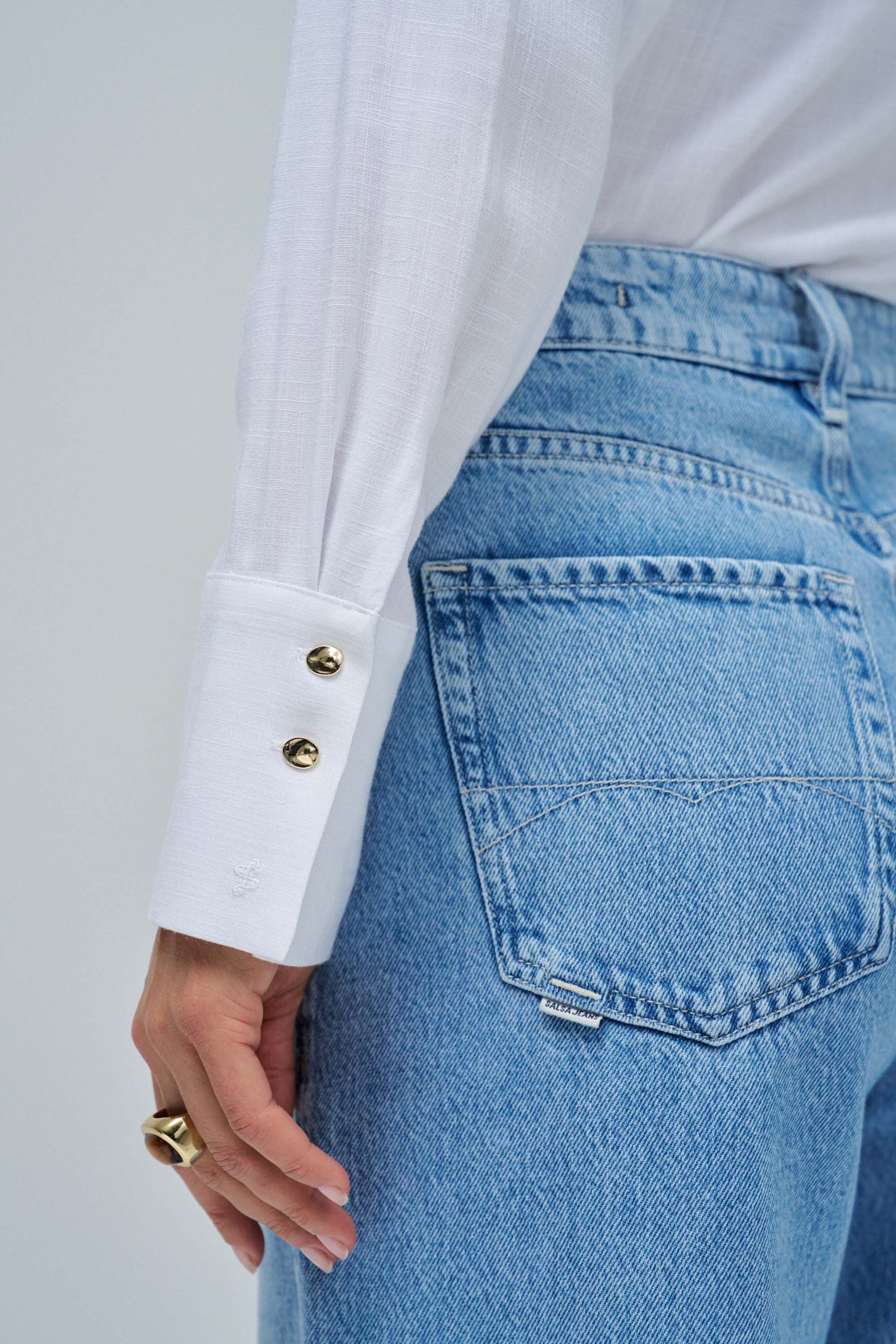 Linen Shirt in Light Pearl V1 Shirts Salsa Jeans
