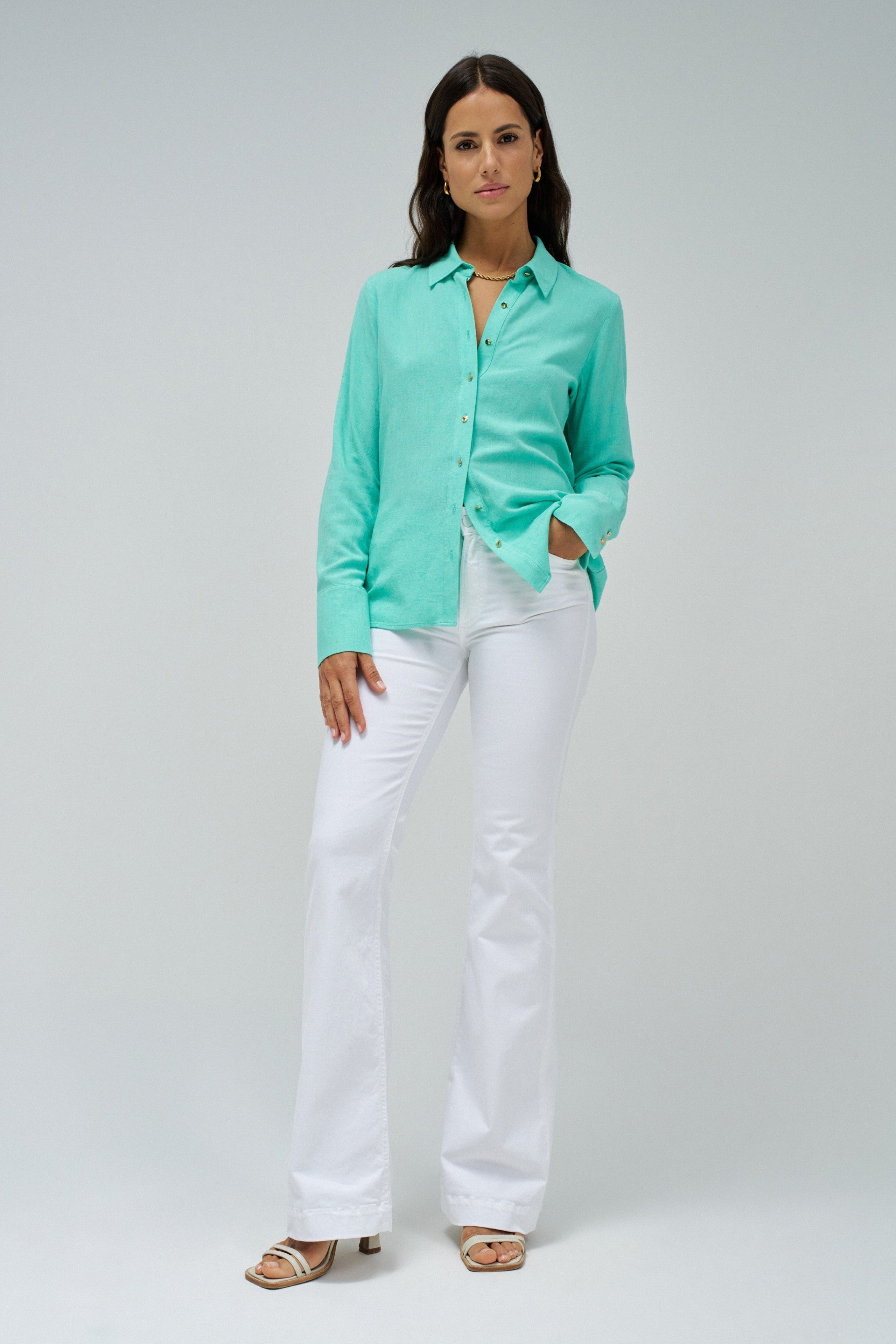 Linen Shirt in Light Green Shirts Salsa Jeans