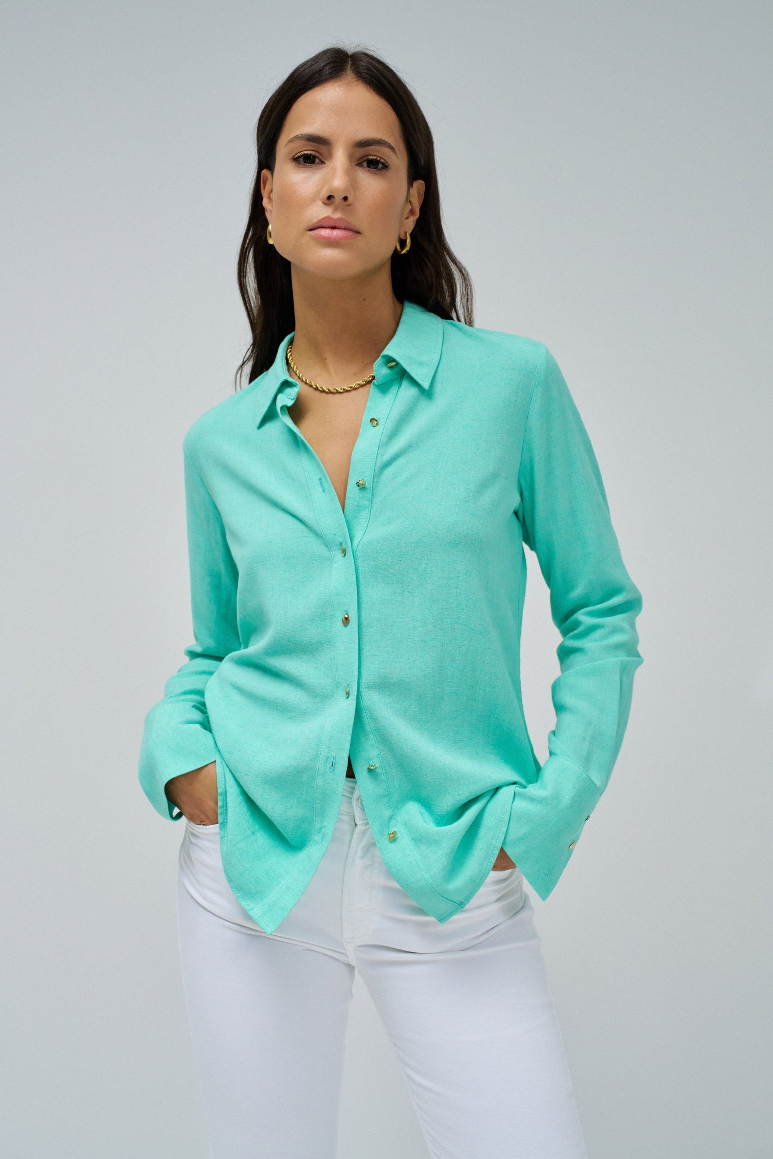 Linen Shirt in Light Green Shirts Salsa Jeans