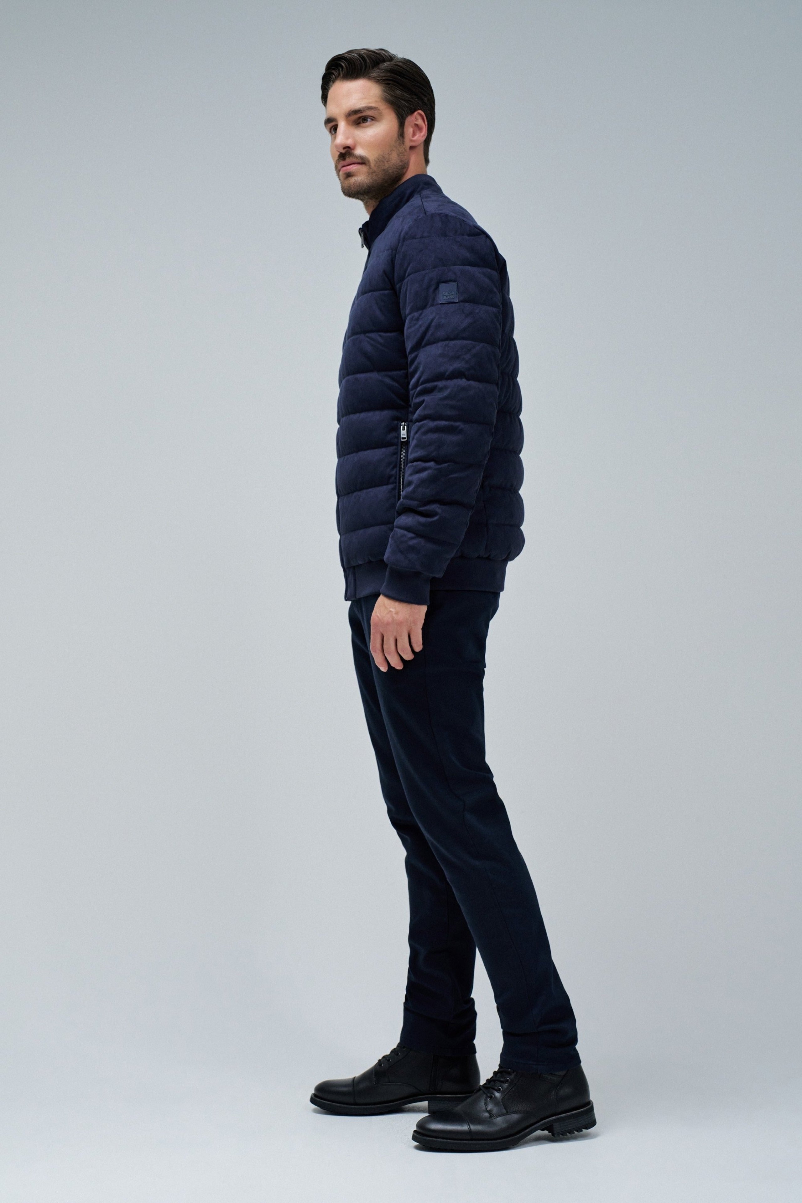 Suede Puffer Bomber Jacket in Dark Blue Jackets Salsa Jeans