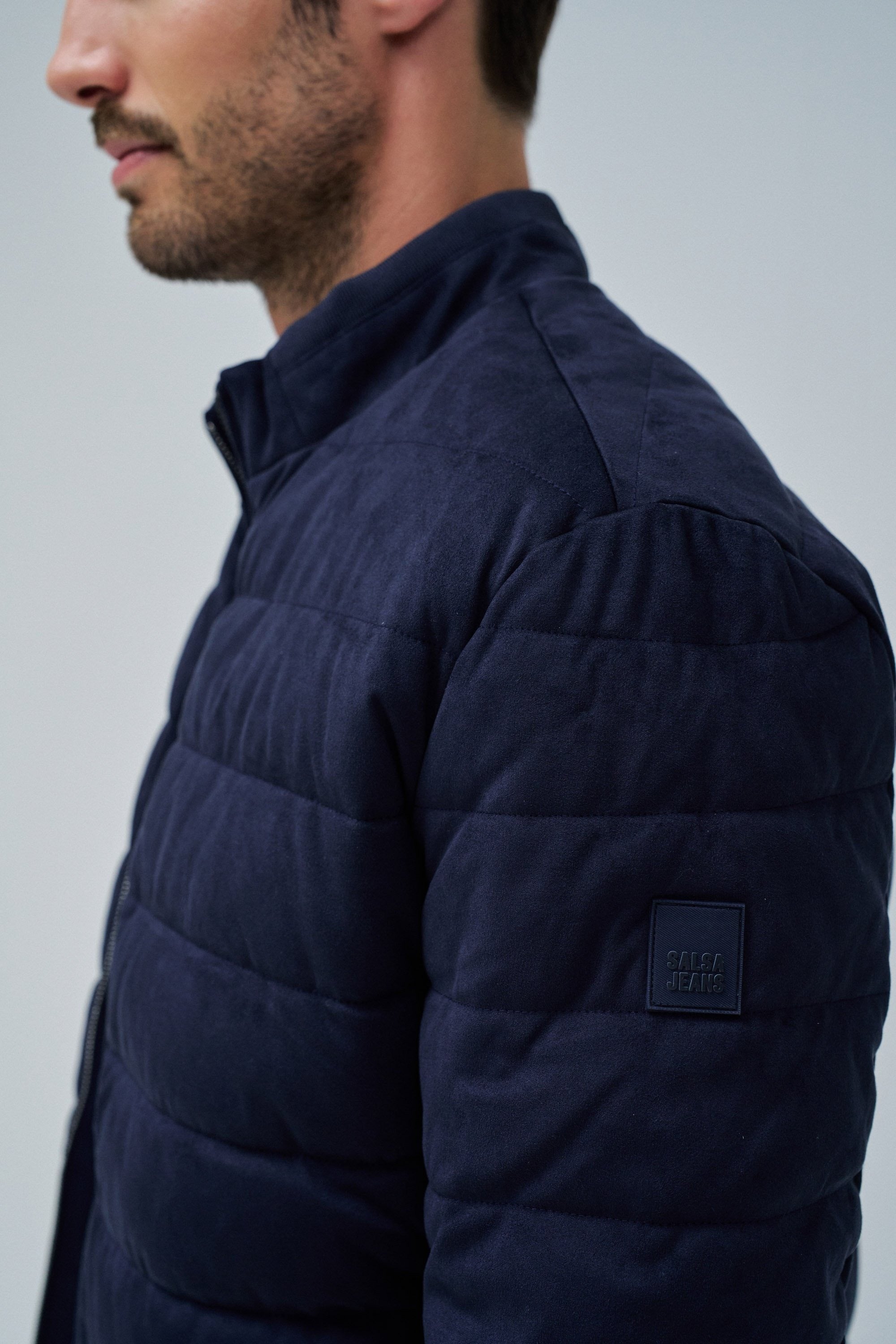 Suede Puffer Bomber Jacket in Dark Blue Jackets Salsa Jeans
