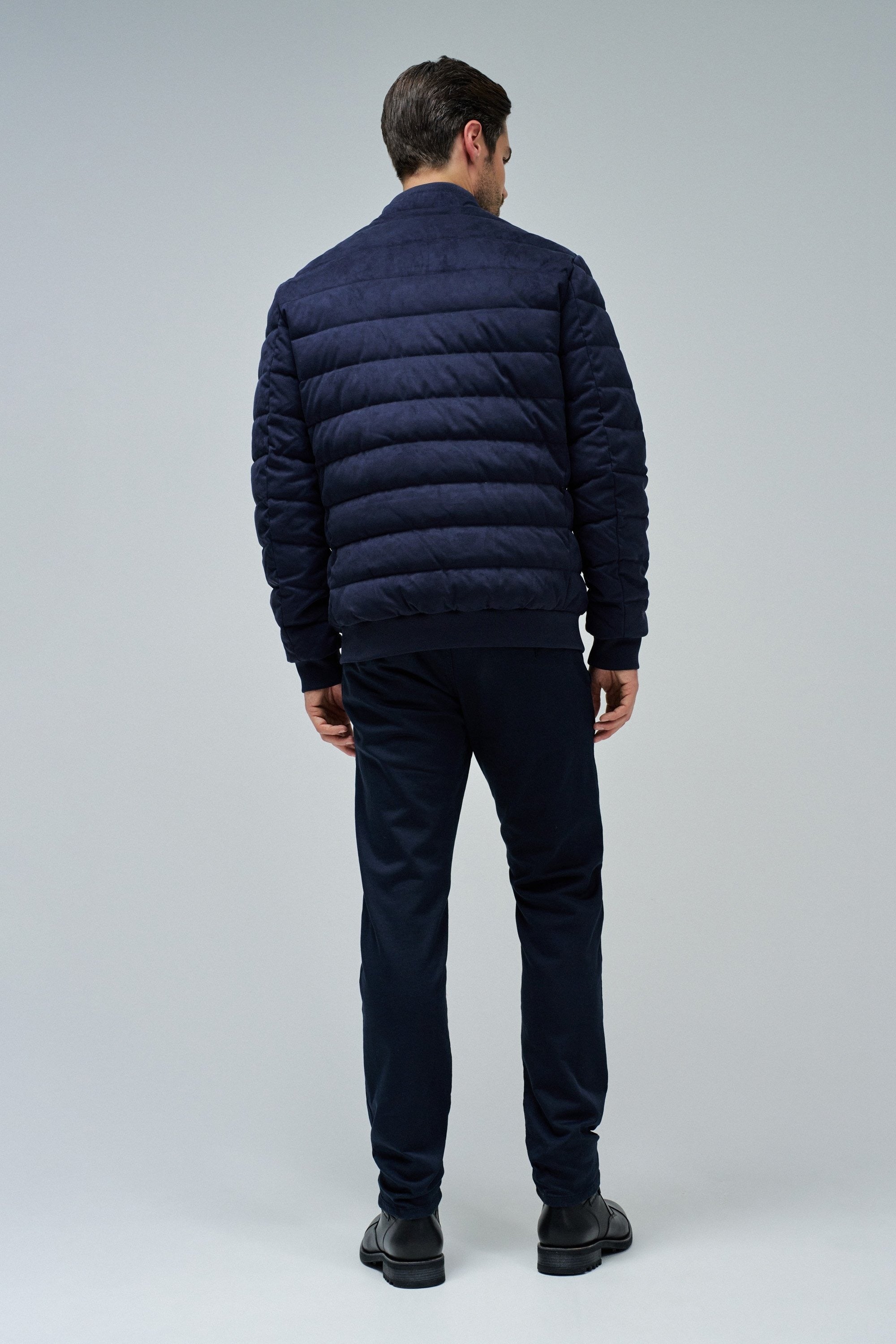 Suede Puffer Bomber Jacket in Dark Blue Jackets Salsa Jeans