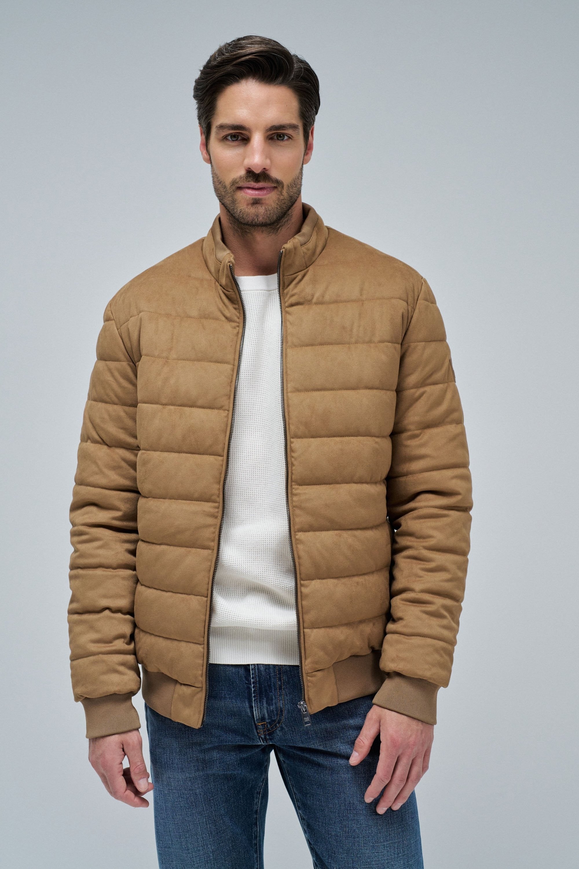 Suede Puffer Bomber Jacket in Medium Brown Jackets Salsa Jeans