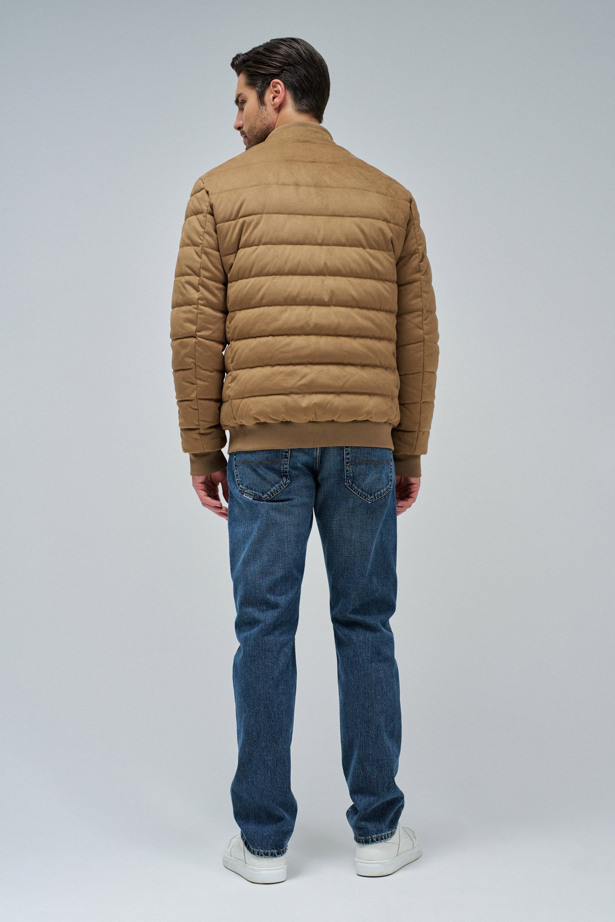 Suede Puffer Bomber Jacket in Medium Brown Jackets Salsa Jeans