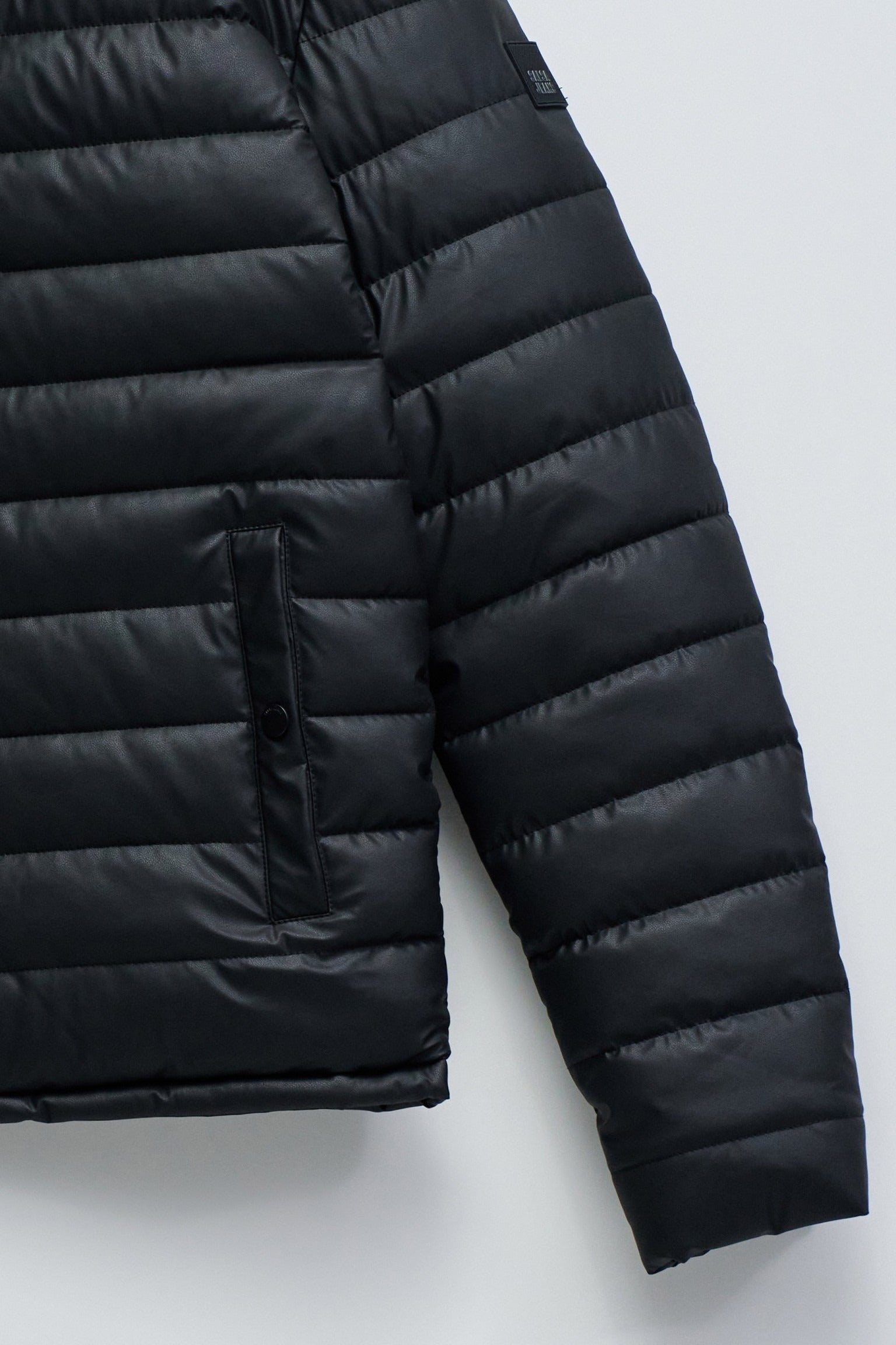 Light Padded PU Leather Jacket in Black