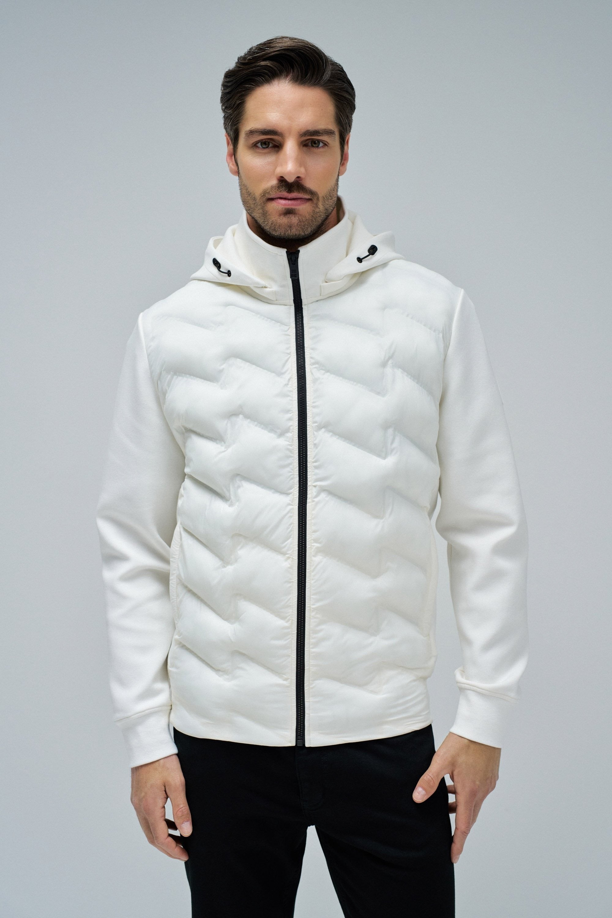 Zip-Thru Padded Jumper Hoodie in Light Pearl V2 Jackets Salsa Jeans