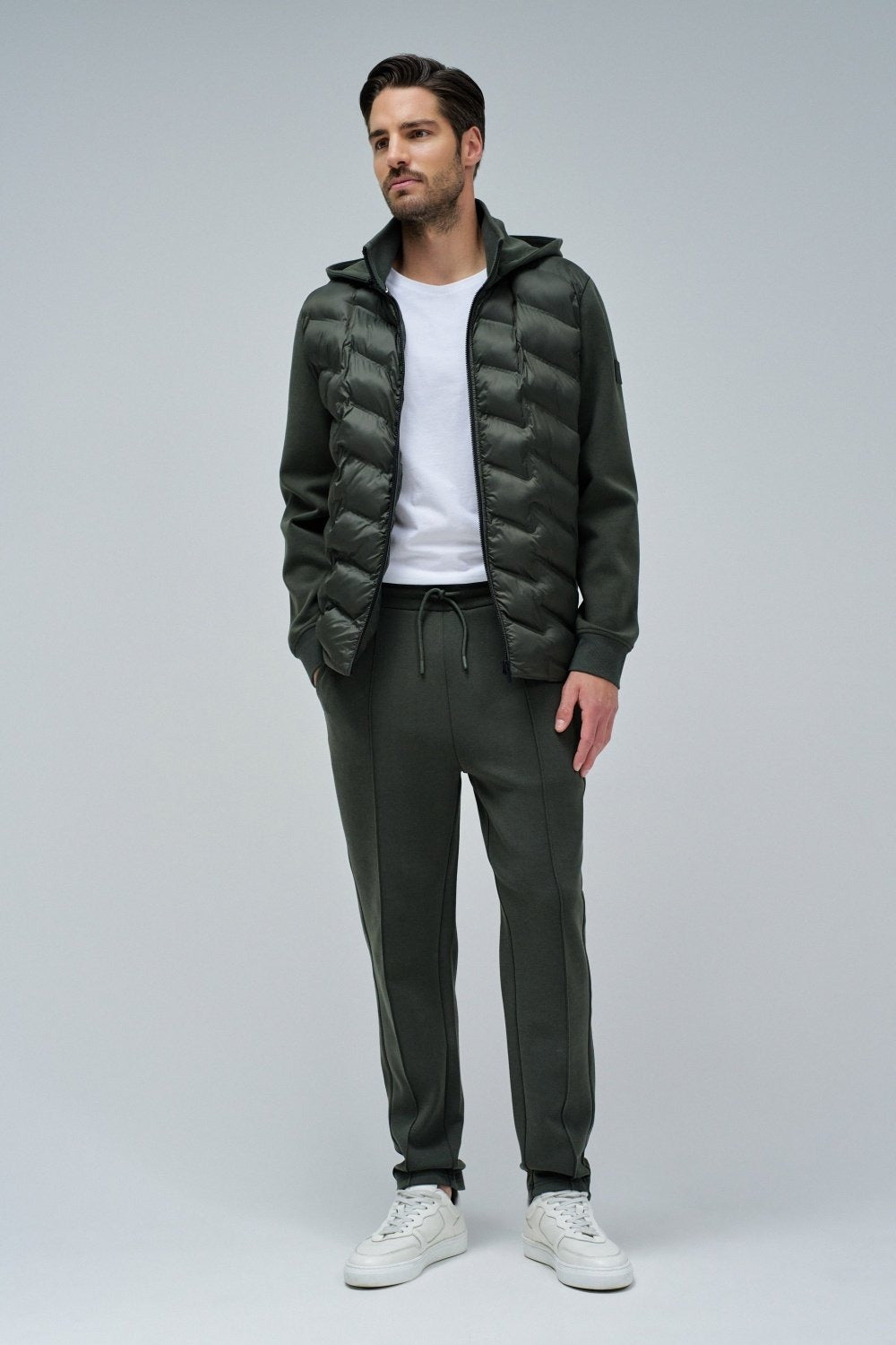 Zip-Thru Padded Jumper Hoodie in Dark Green Jackets Salsa Jeans