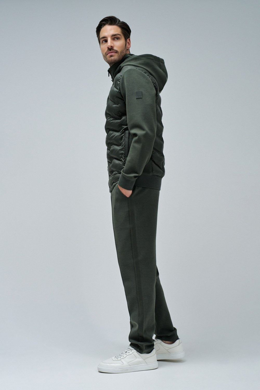 Zip-Thru Padded Jumper Hoodie in Dark Green Jackets Salsa Jeans