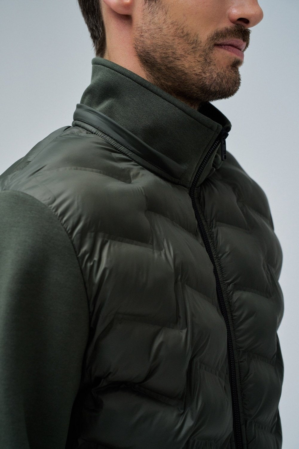 Zip-Thru Padded Jumper Hoodie in Dark Green Jackets Salsa Jeans