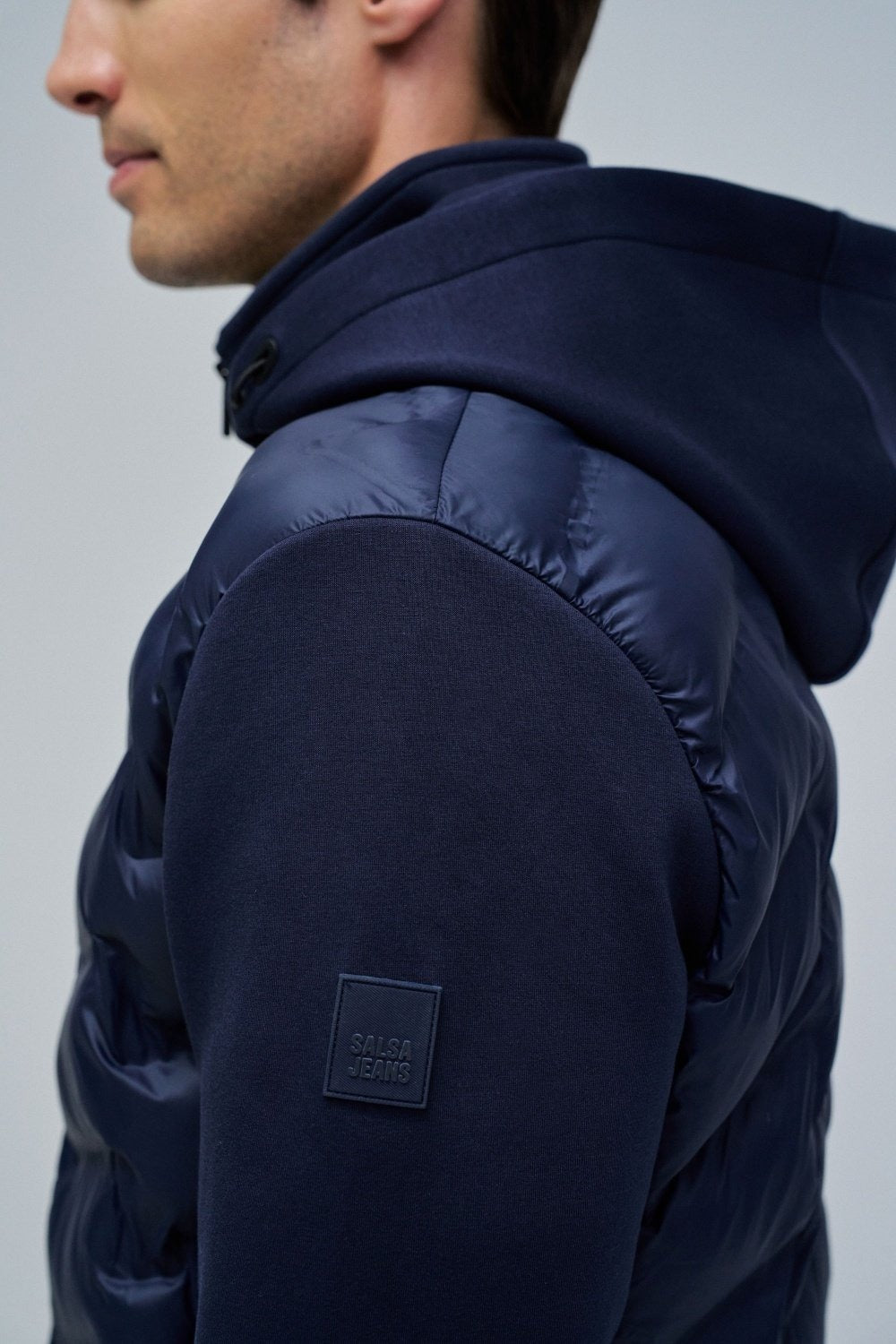 Zip-Thru Padded Jumper Hoodie in Dark Blue Jackets Salsa Jeans