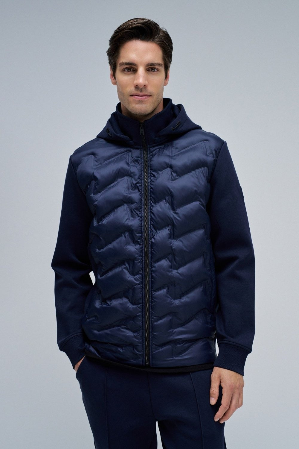 Zip-Thru Padded Jumper Hoodie in Dark Blue Jackets Salsa Jeans