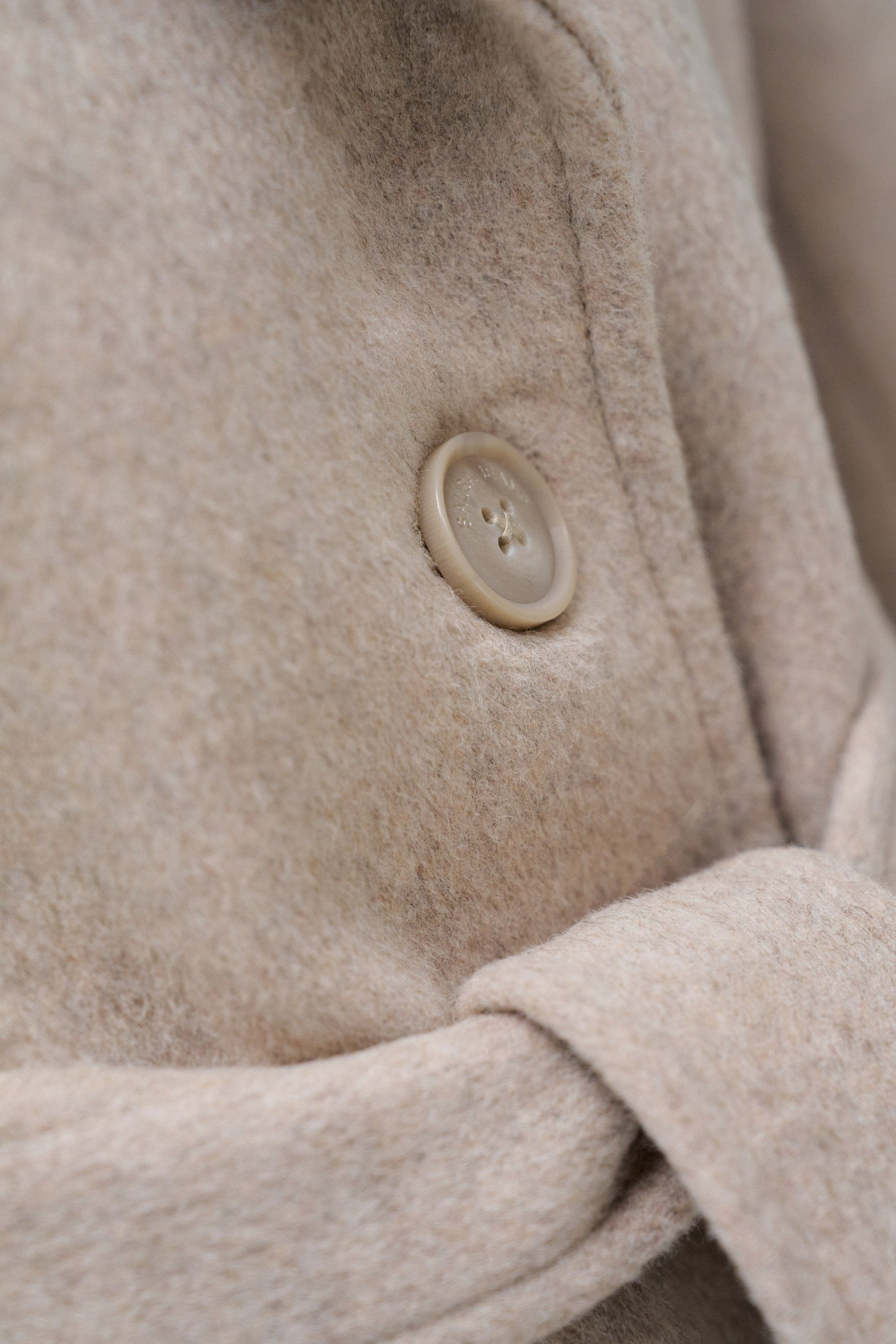 Long Wool Coat Faux Fur Belt in Medium Beige V1 Jackets Salsa Jeans