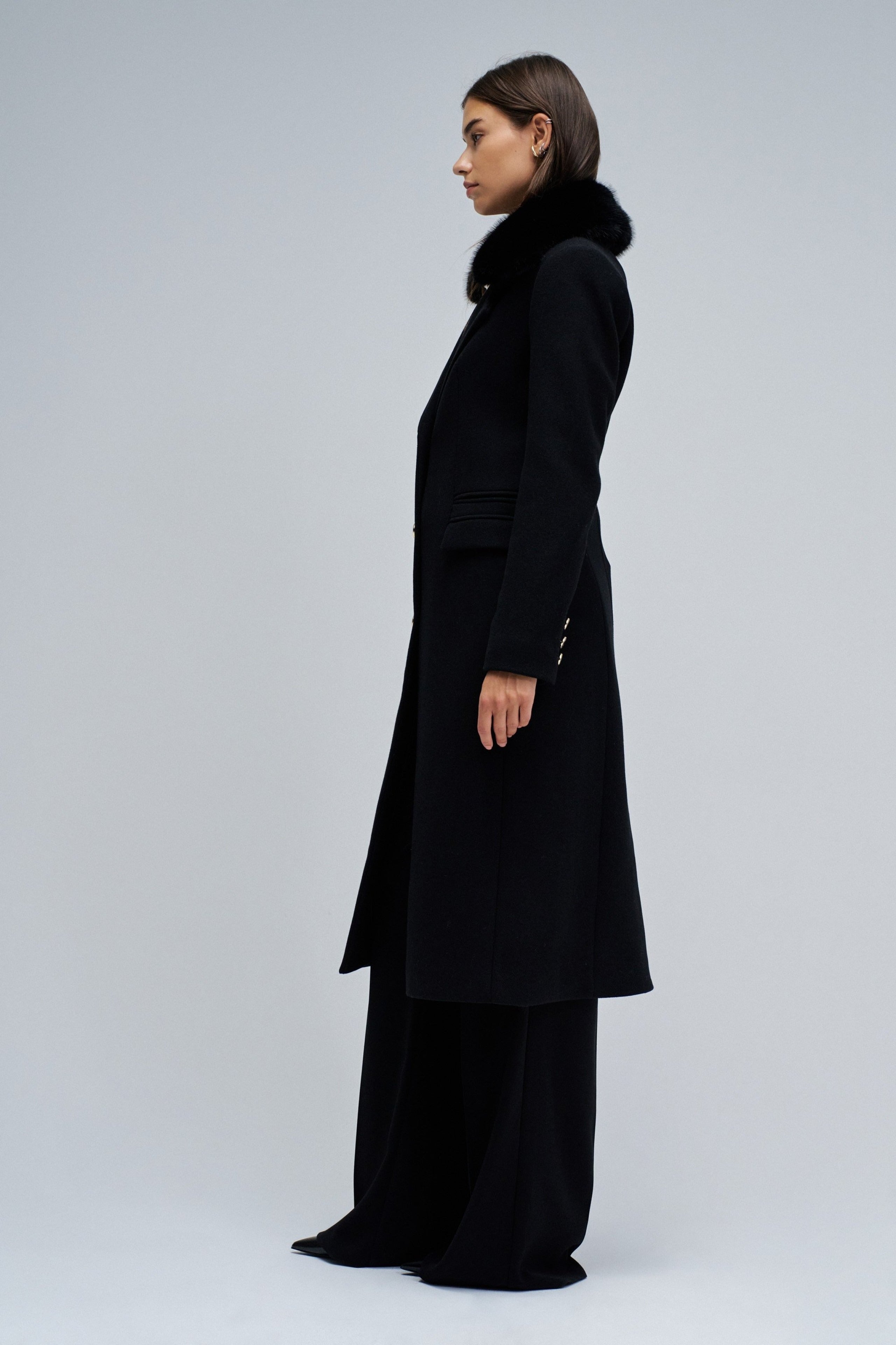 Wool Coat With Faux Fur Collar in Black Jackets Salsa Jeans