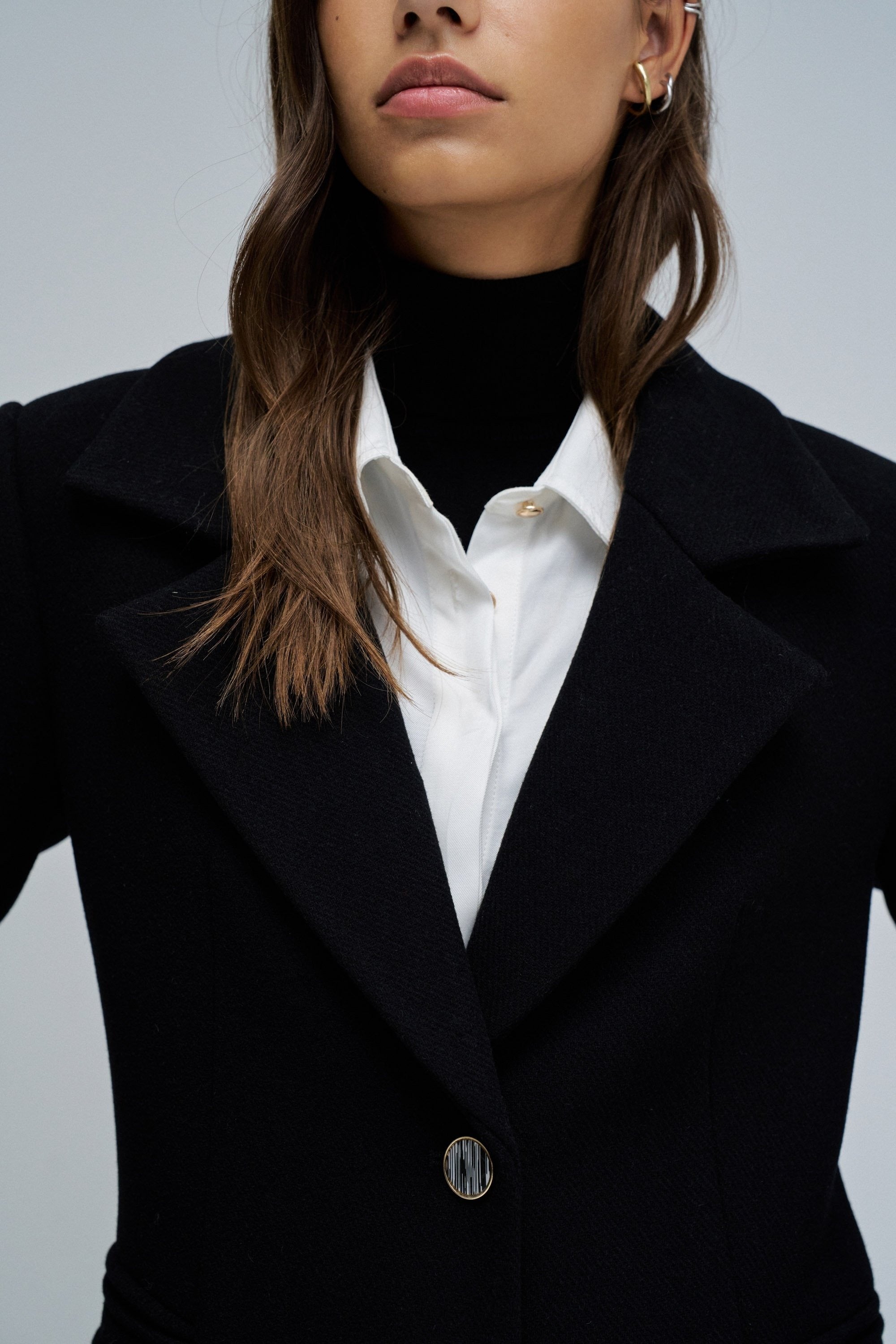 Wool Coat With Faux Fur Collar in Black Jackets Salsa Jeans