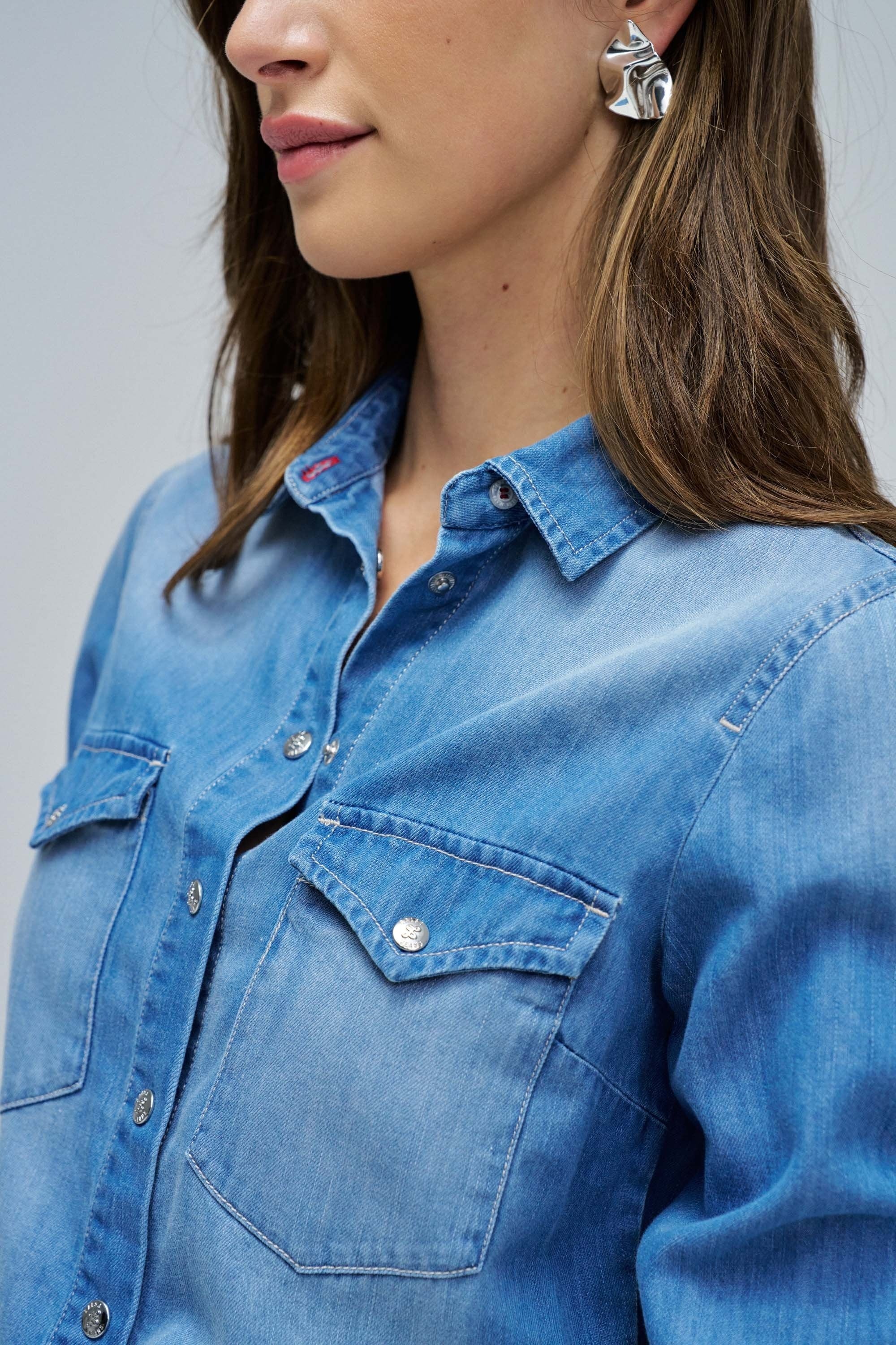 Denim Shirt W/ Front Pockets in Medium Wash Shirts Salsa Jeans