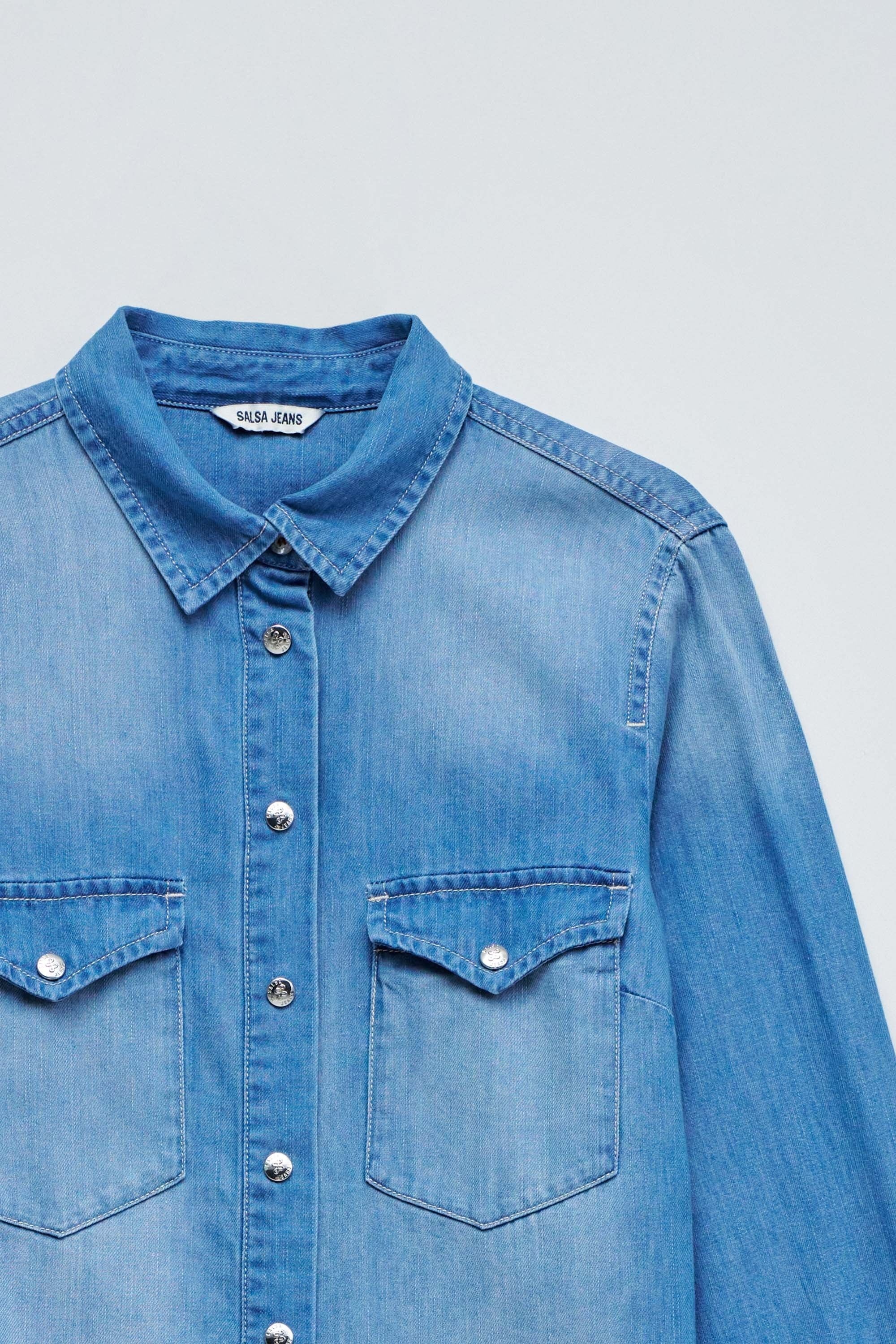 Denim Shirt W/ Front Pockets in Medium Wash Shirts Salsa Jeans