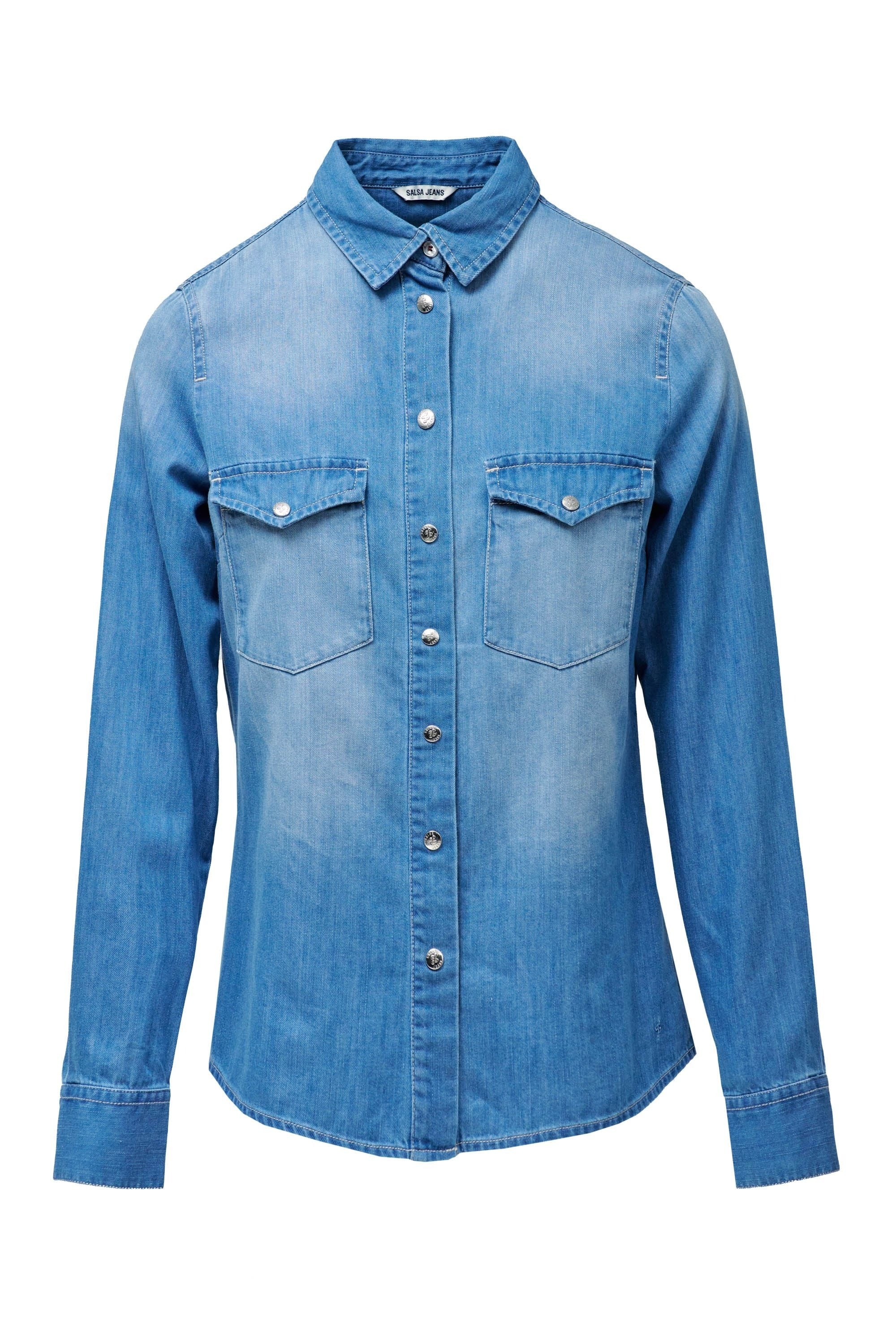 Denim Shirt W/ Front Pockets in Medium Wash Shirts Salsa Jeans
