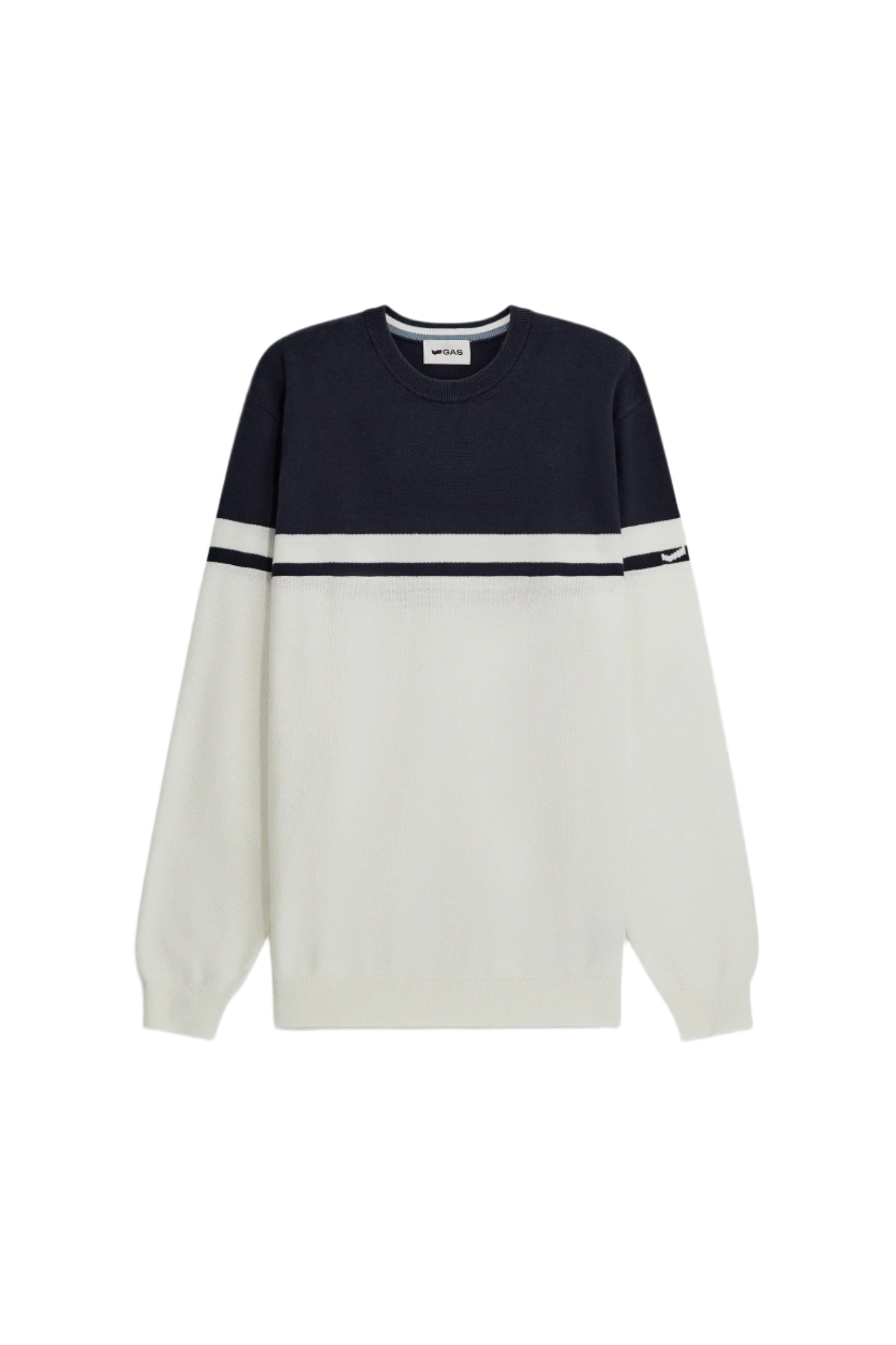 Avier Round Neck in Navy Blue / Snow White Sweater GAS
