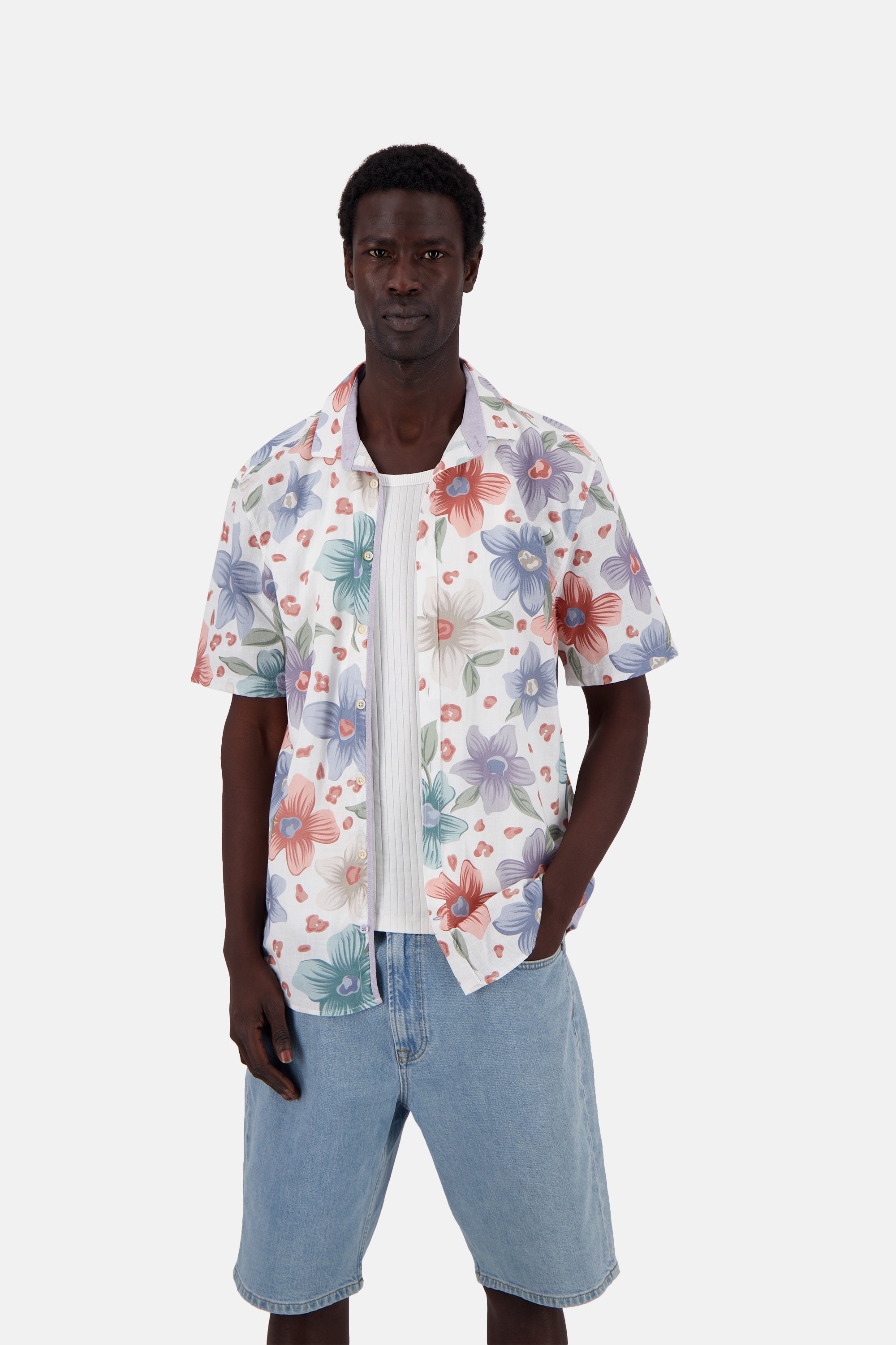 Shirt-Printed in White Flowers Shirts Colours and Sons