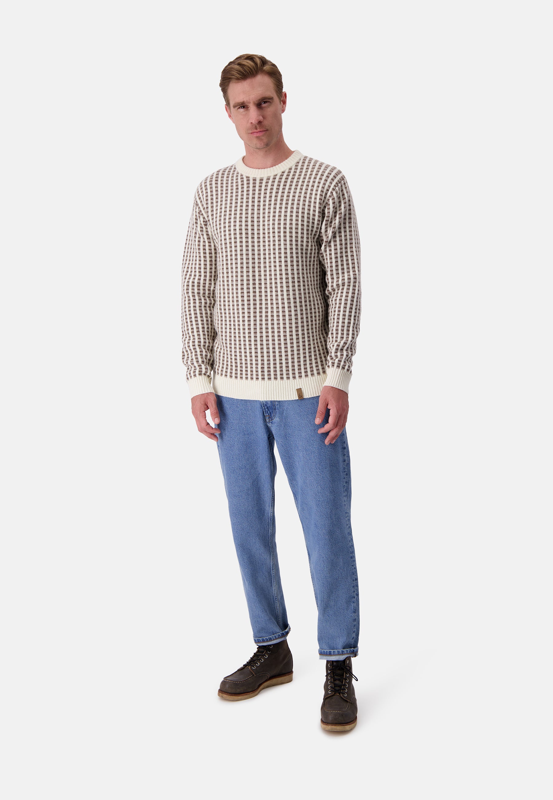 Roundneck Two Tone Intarsia in Offwhite-Soil Sweater Colours and Sons