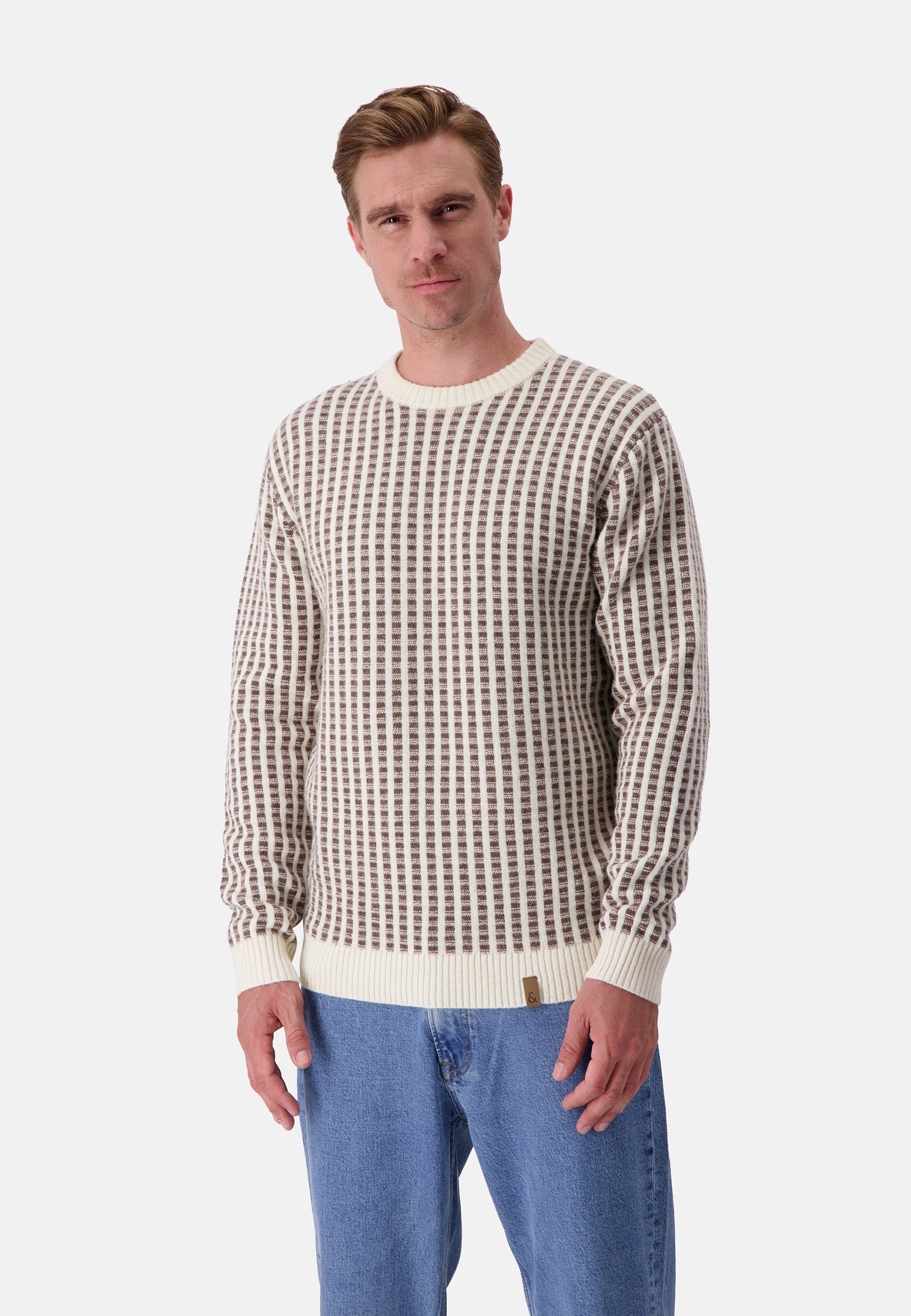 Roundneck Two Tone Intarsia in Offwhite-Soil Sweater Colours and Sons