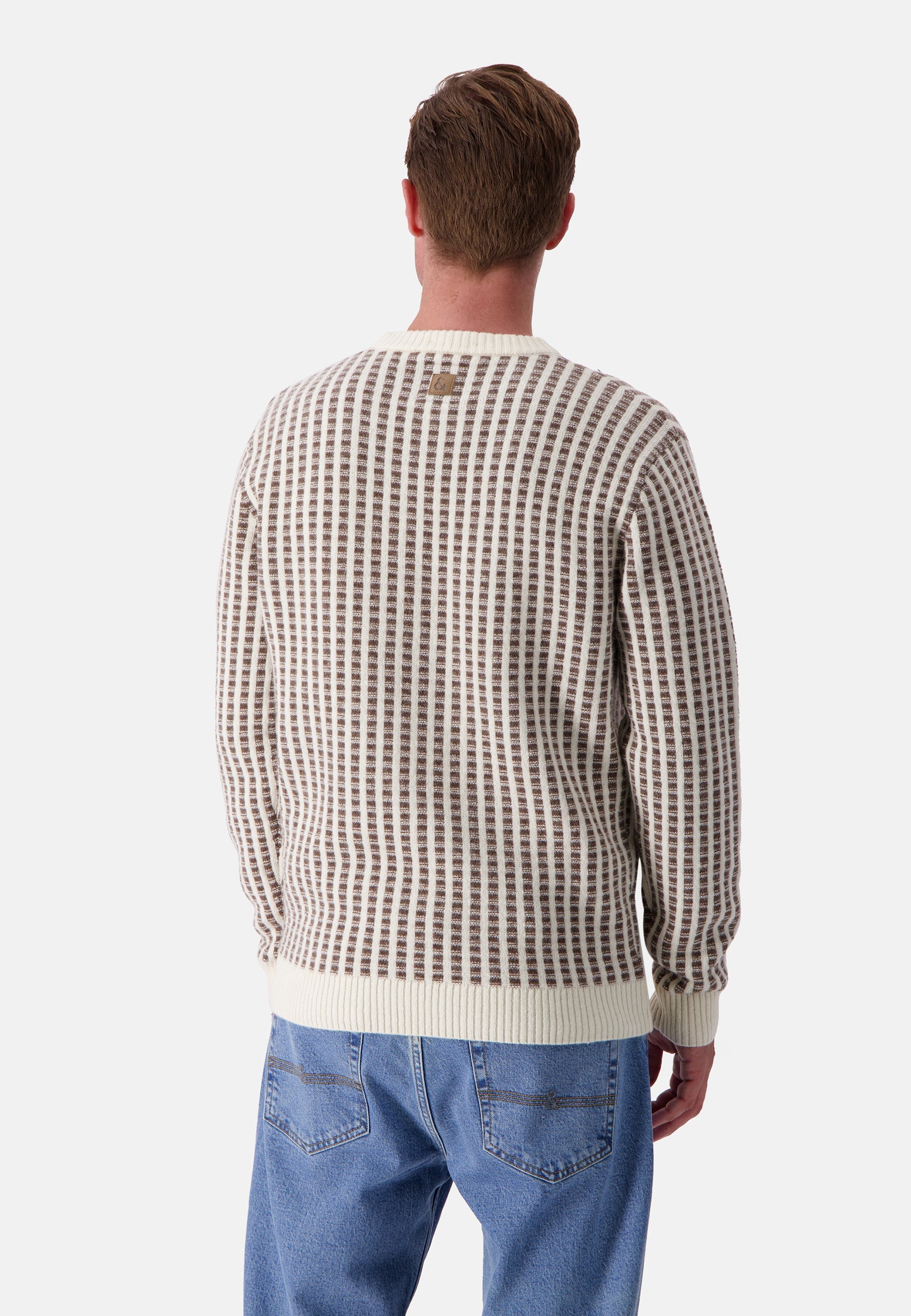 Roundneck Two Tone Intarsia in Offwhite-Soil Sweater Colours and Sons