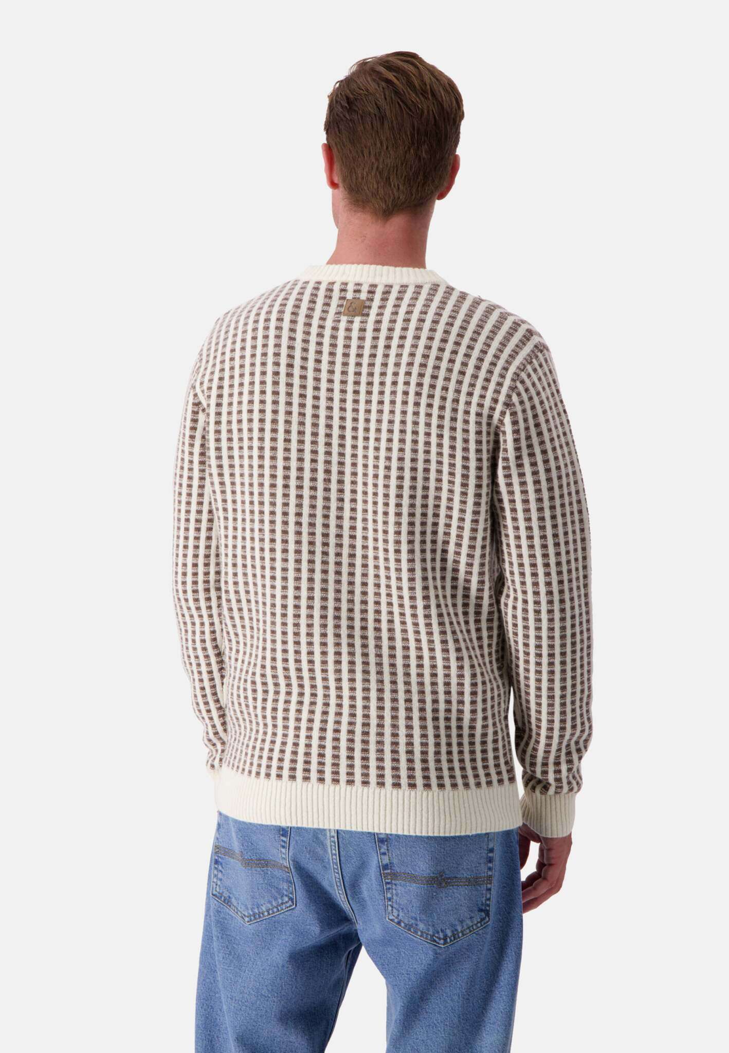 Roundneck Two Tone Intarsia in Offwhite-Soil Sweater Colours and Sons