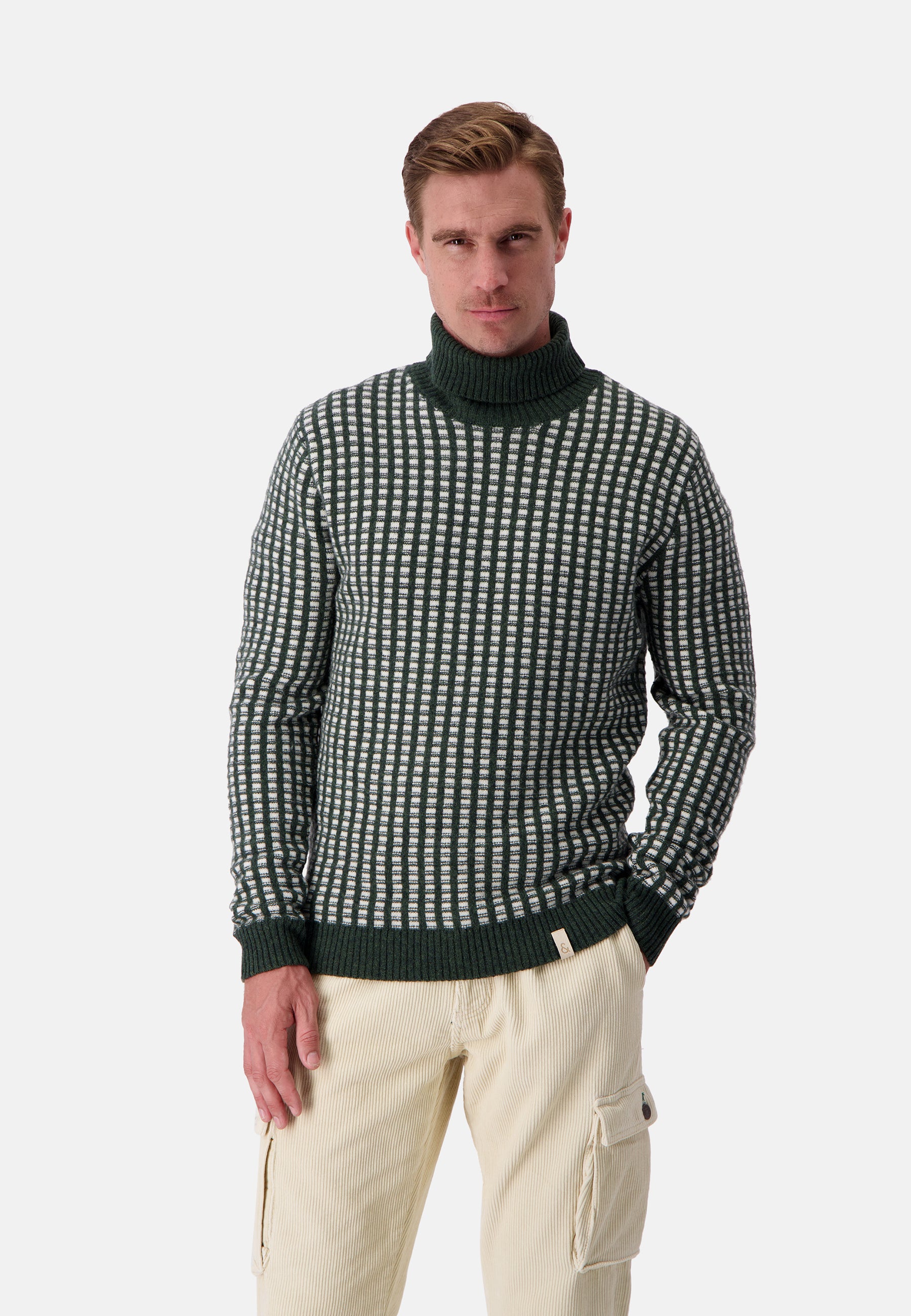 Turtleneck Two Tone Intarsia in Yucca-Offwhite Sweater Colours and Sons