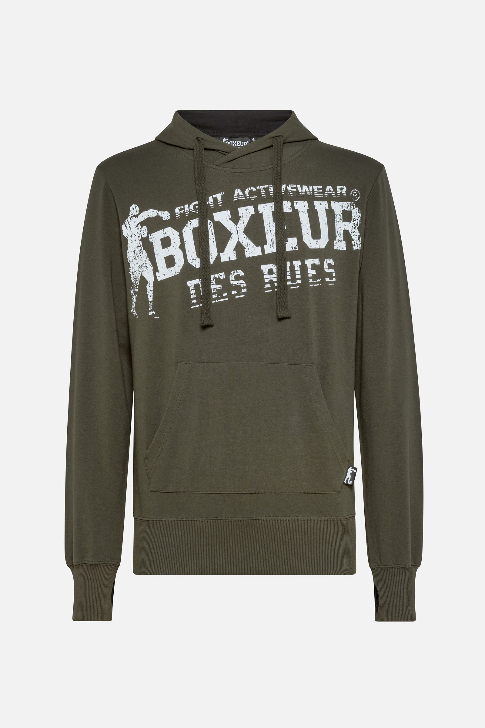 Hooded Sweatshirt with Thumb Openings in Army Hooded Sweatshirt Boxeur des Rues