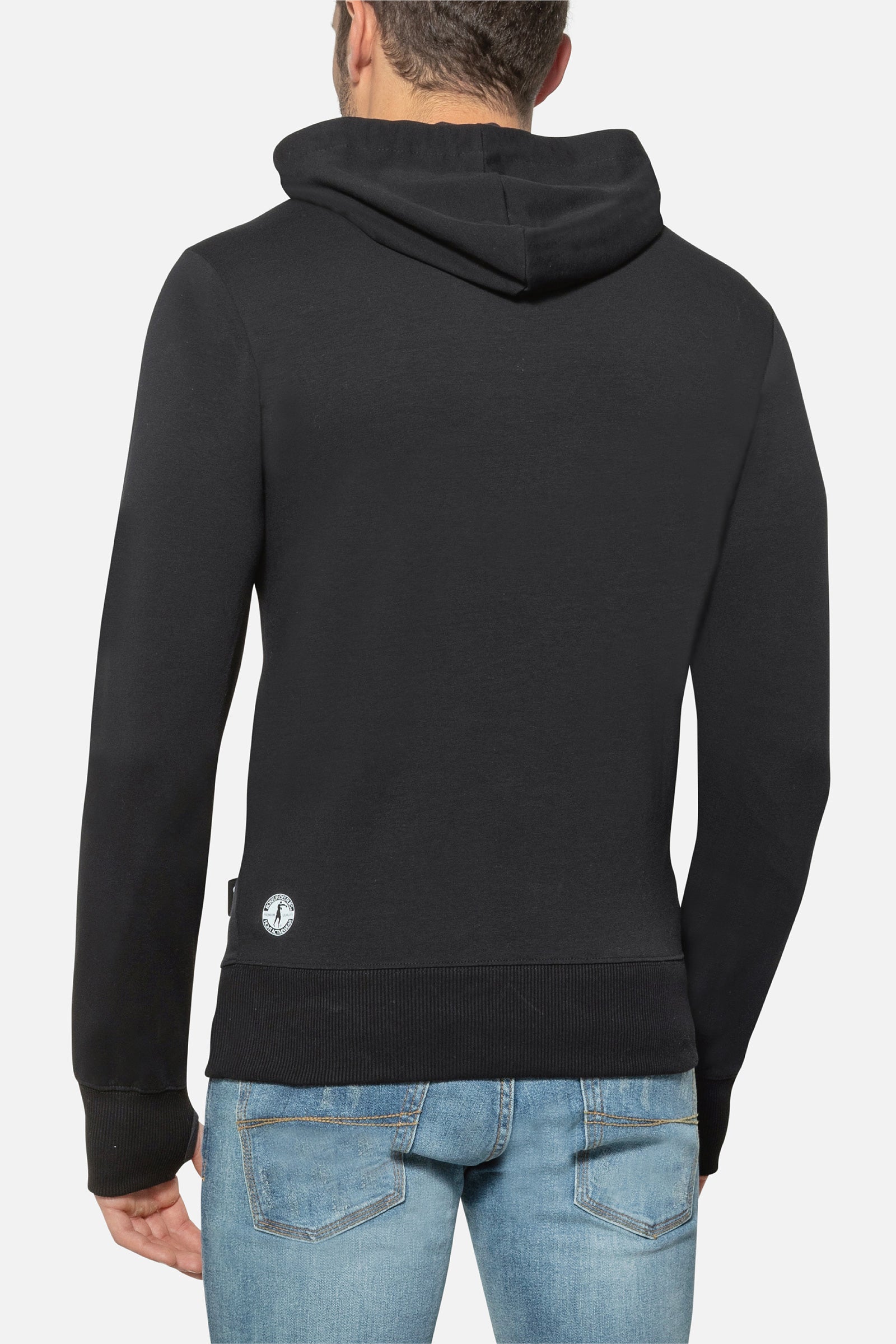 Hooded Sweatshirt with Thumb Openings in Black Hooded Sweatshirt Boxeur des Rues