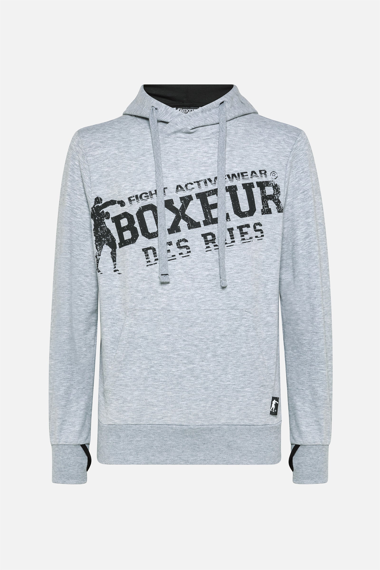 Hooded Sweatshirt with Thumb Openings in Greymel Hooded Sweatshirt Boxeur des Rues