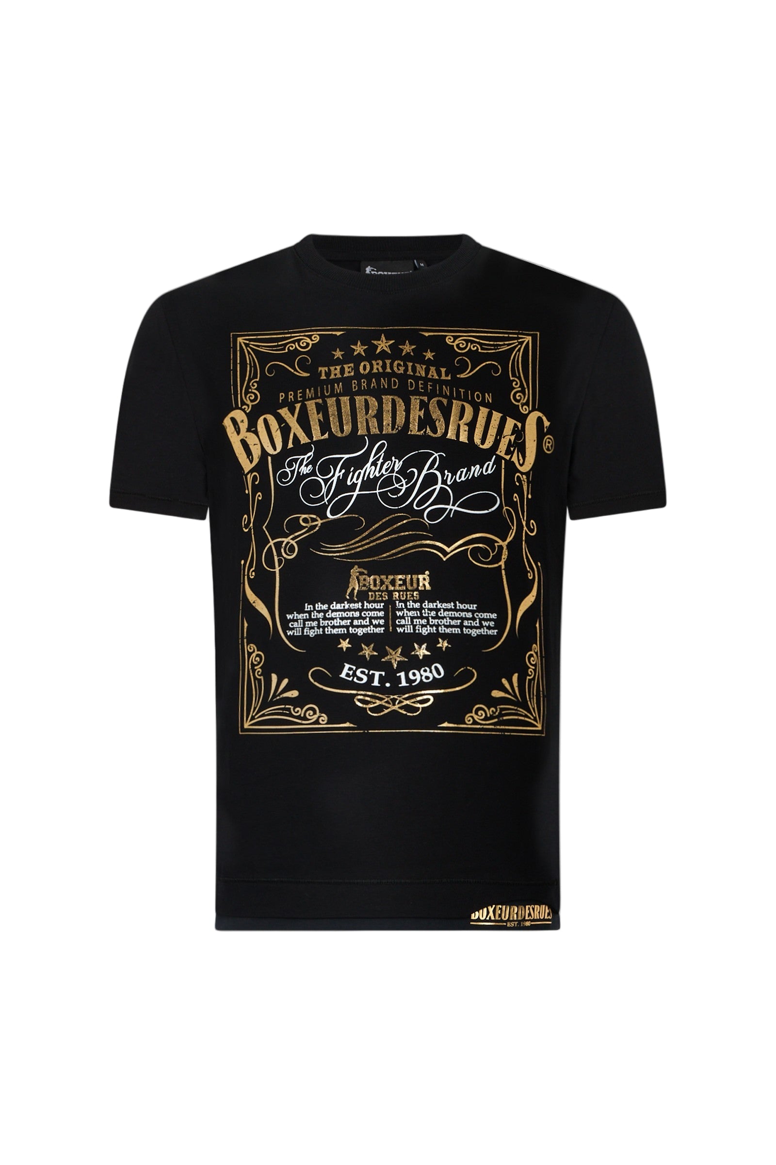 Printed Round Neck T-Shirt in Black-Gold T-Shirts Boxeur des Rues
