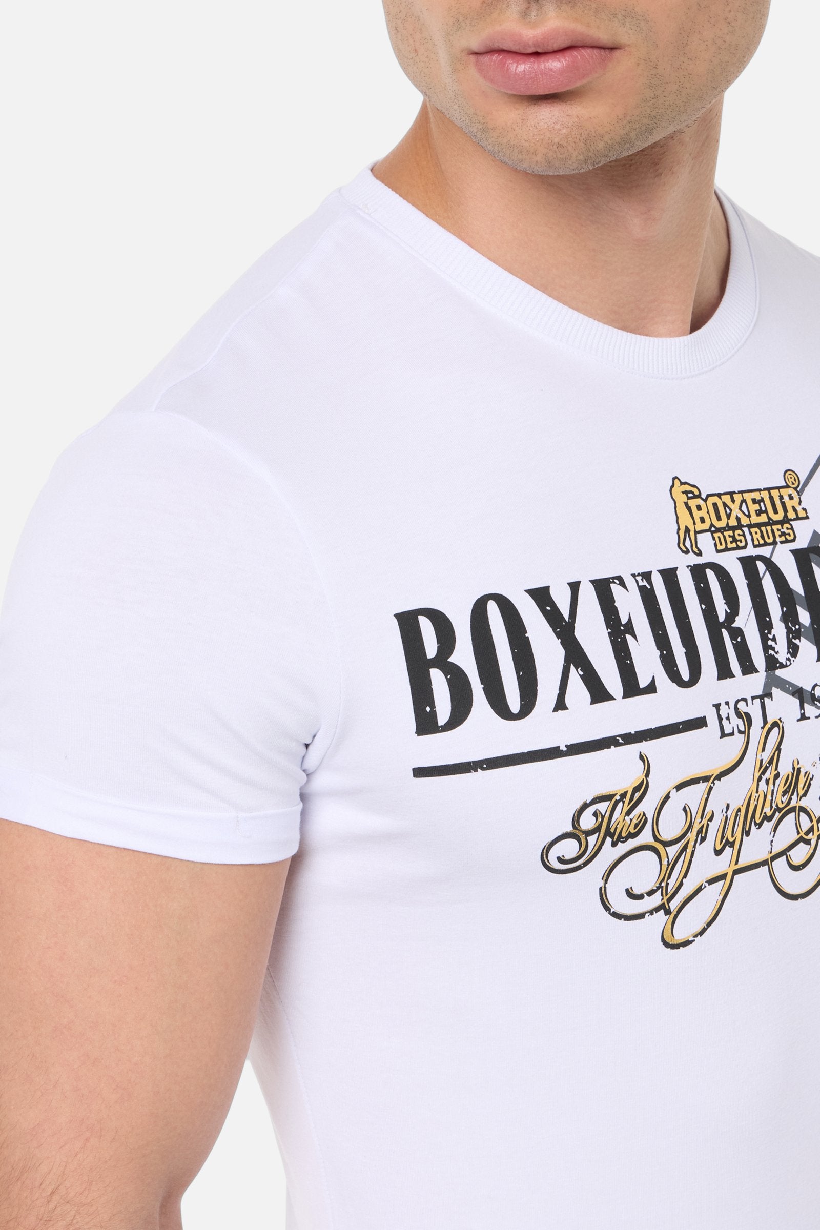 Printed Round Neck T-Shirt in White T-Shirts Boxeur des Rues