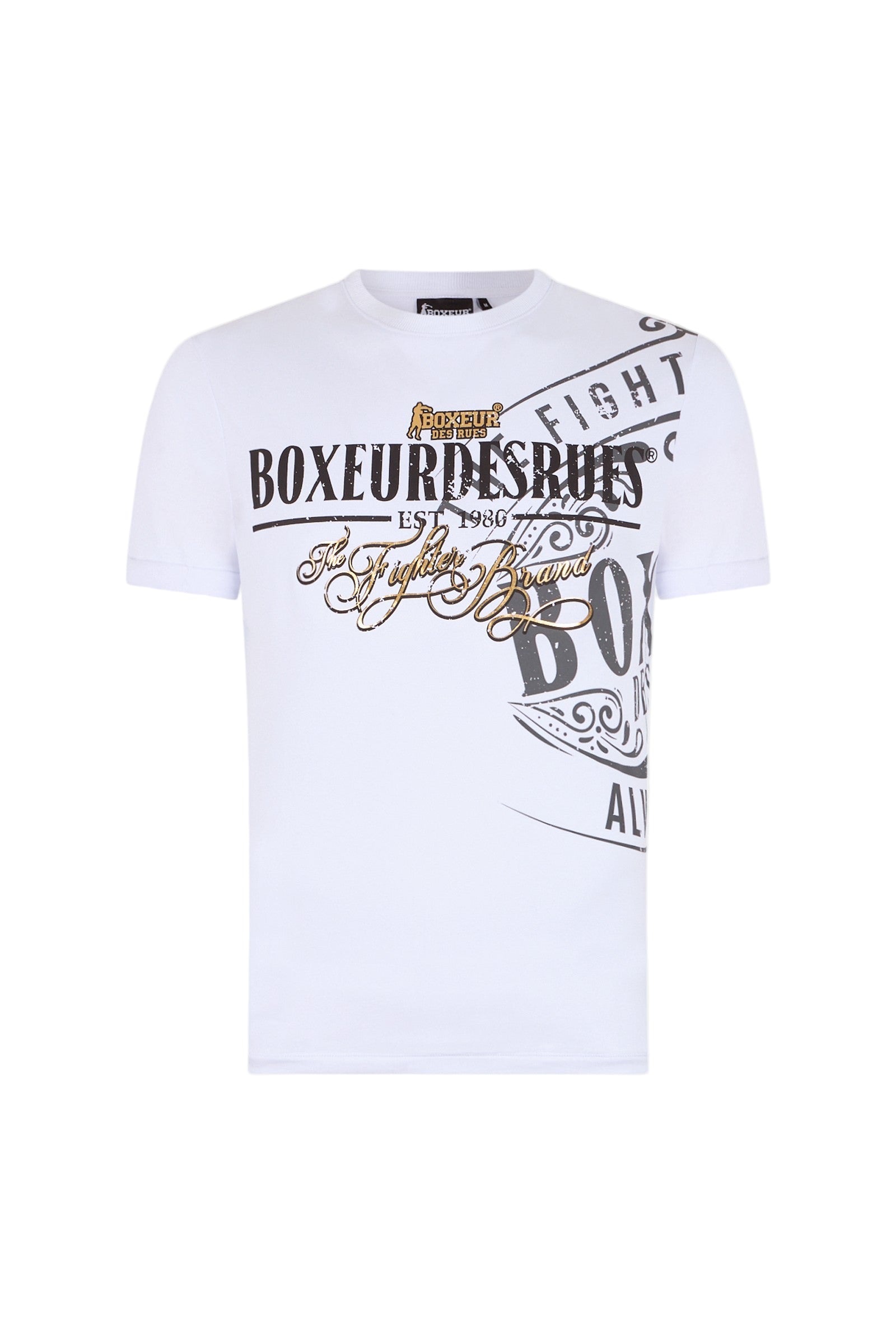 Printed Round Neck T-Shirt in White T-Shirts Boxeur des Rues