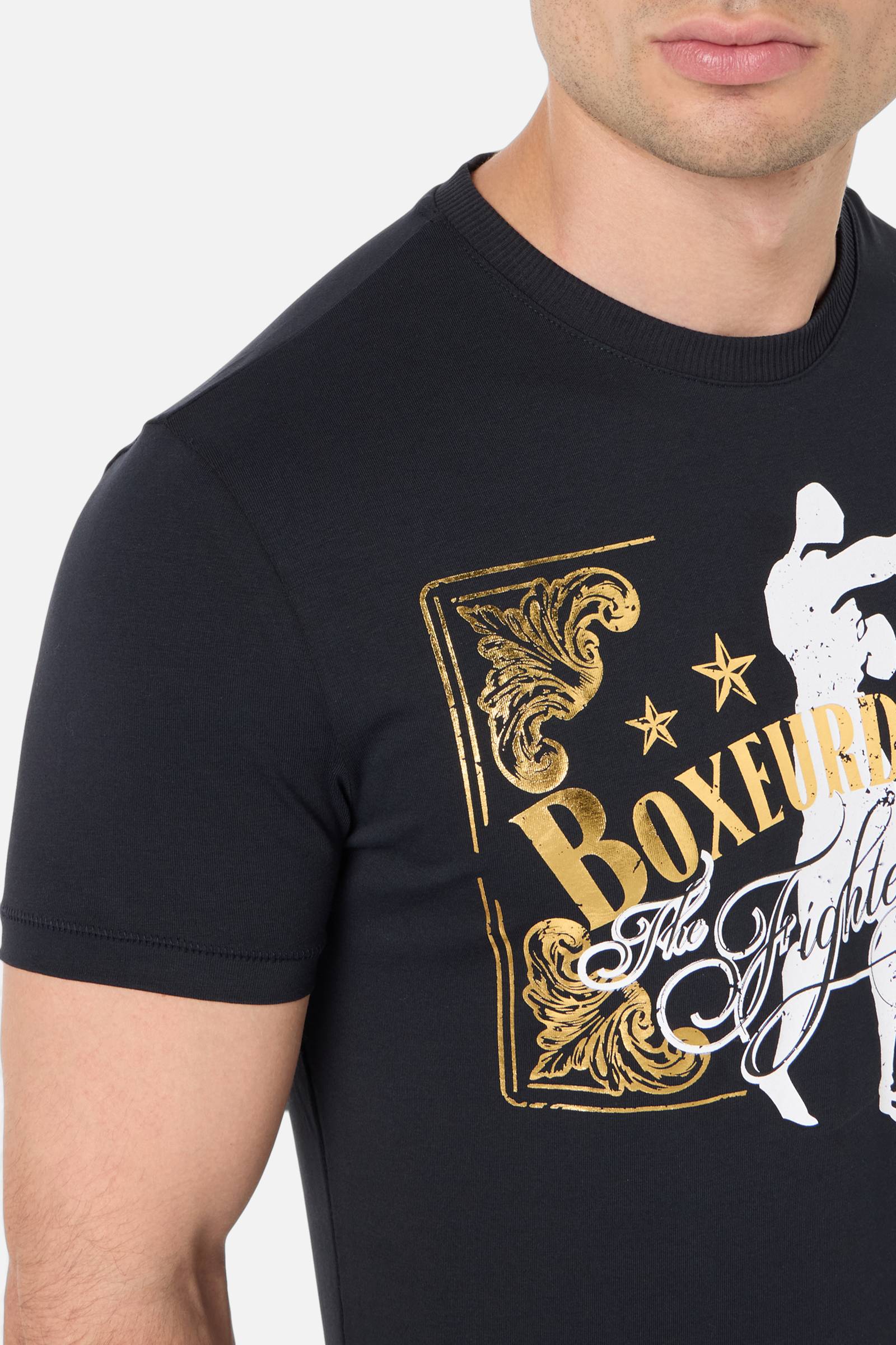 Printed Round Neck T-Shirt in Anthracite T-Shirts Boxeur des Rues