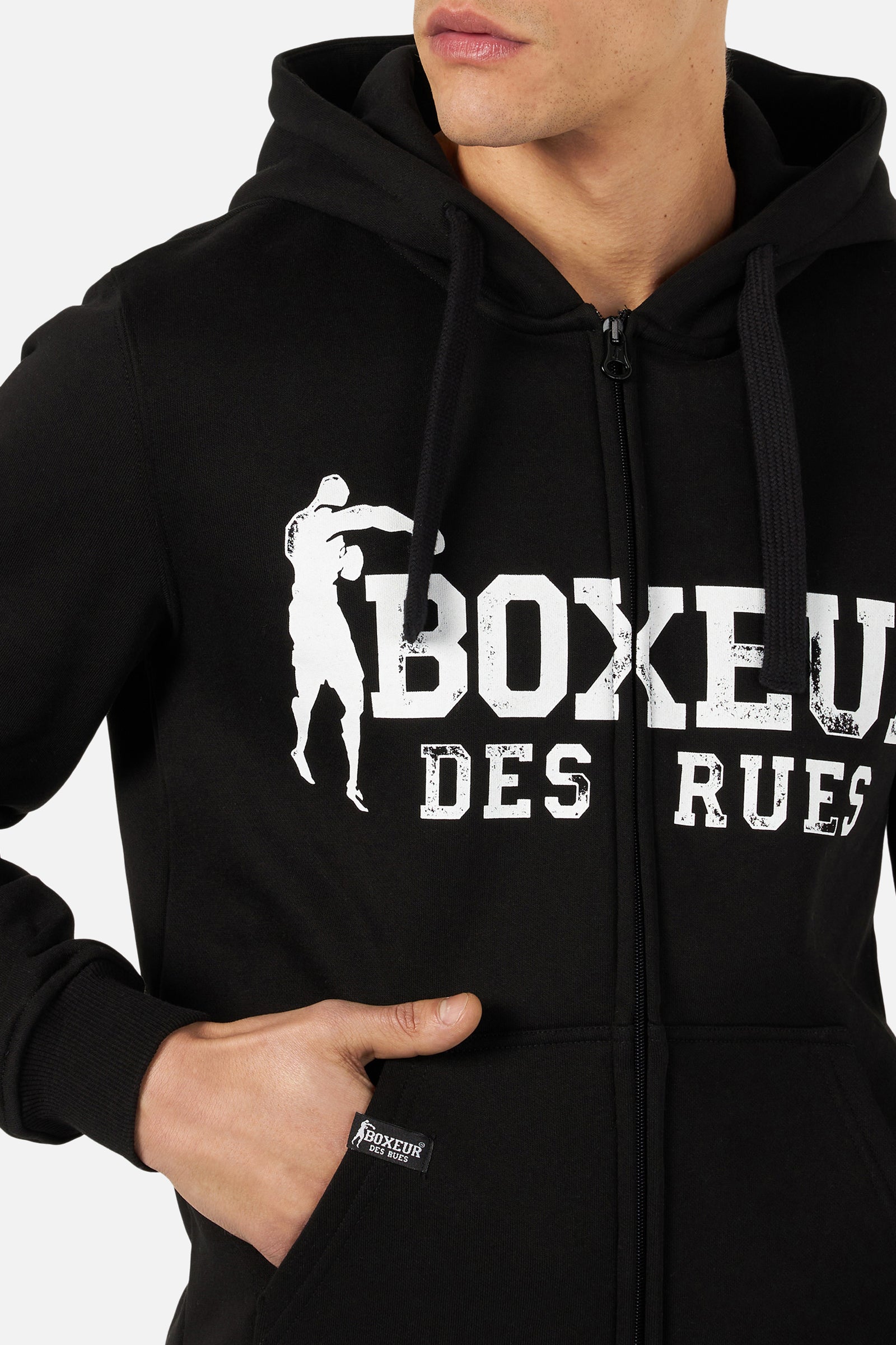 Hoodie Full Zip With Patch in Black-White Sweat Jackets Boxeur des Rues