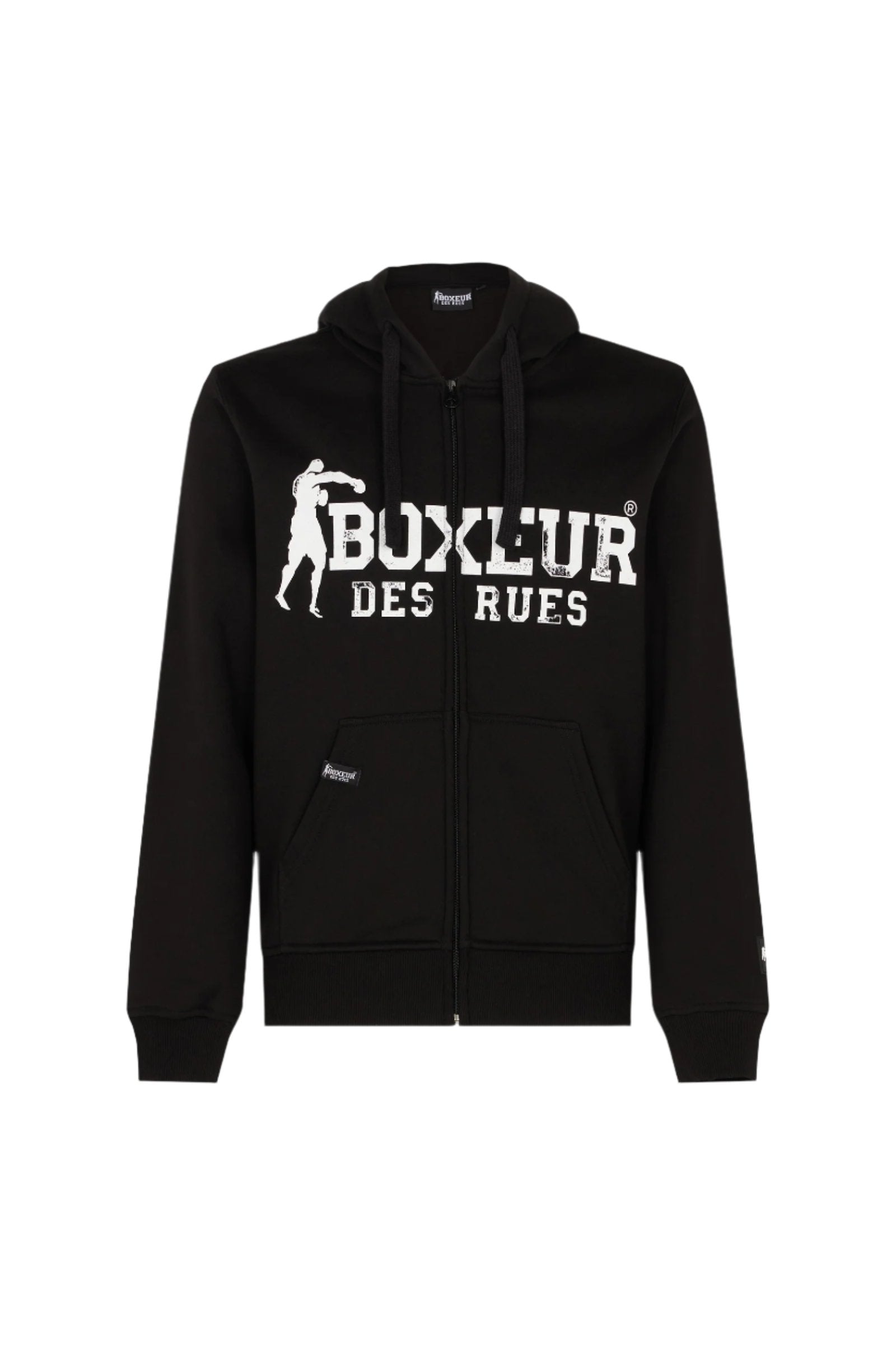 Hoodie Full Zip With Patch in Black-White Sweat Jackets Boxeur des Rues